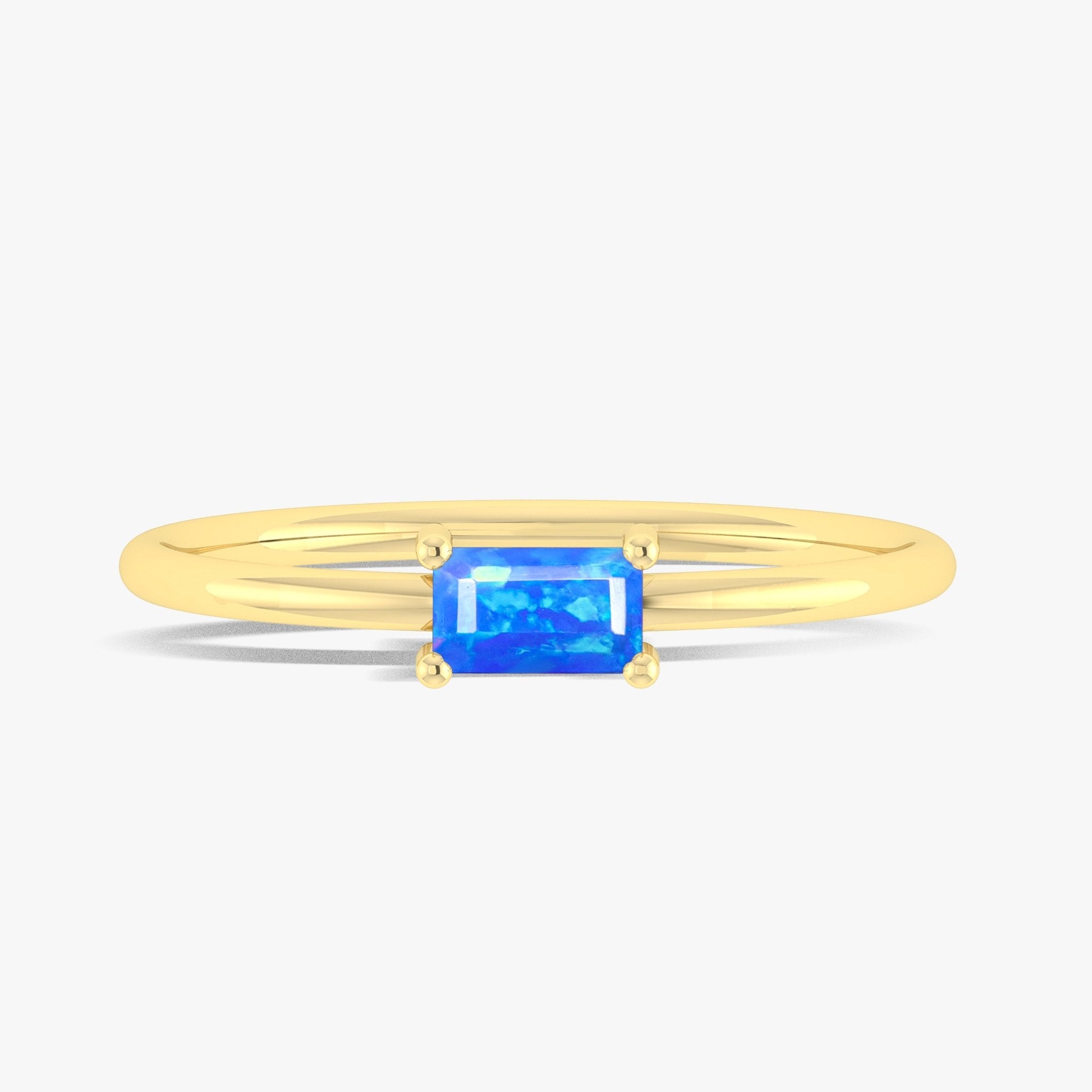 Natural Blue Opal SINGLE BAGUETTE STONE SOLIRAIRE RING - Goodstone Jewels