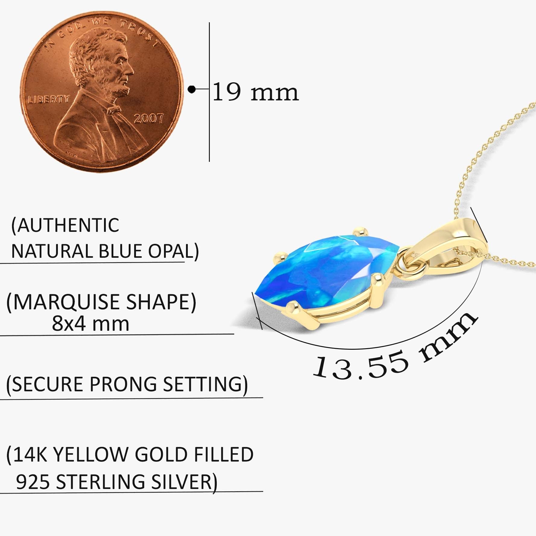 Natural Blue Opal Solitaire Chain Pendant Necklace - Goodstone Jewels