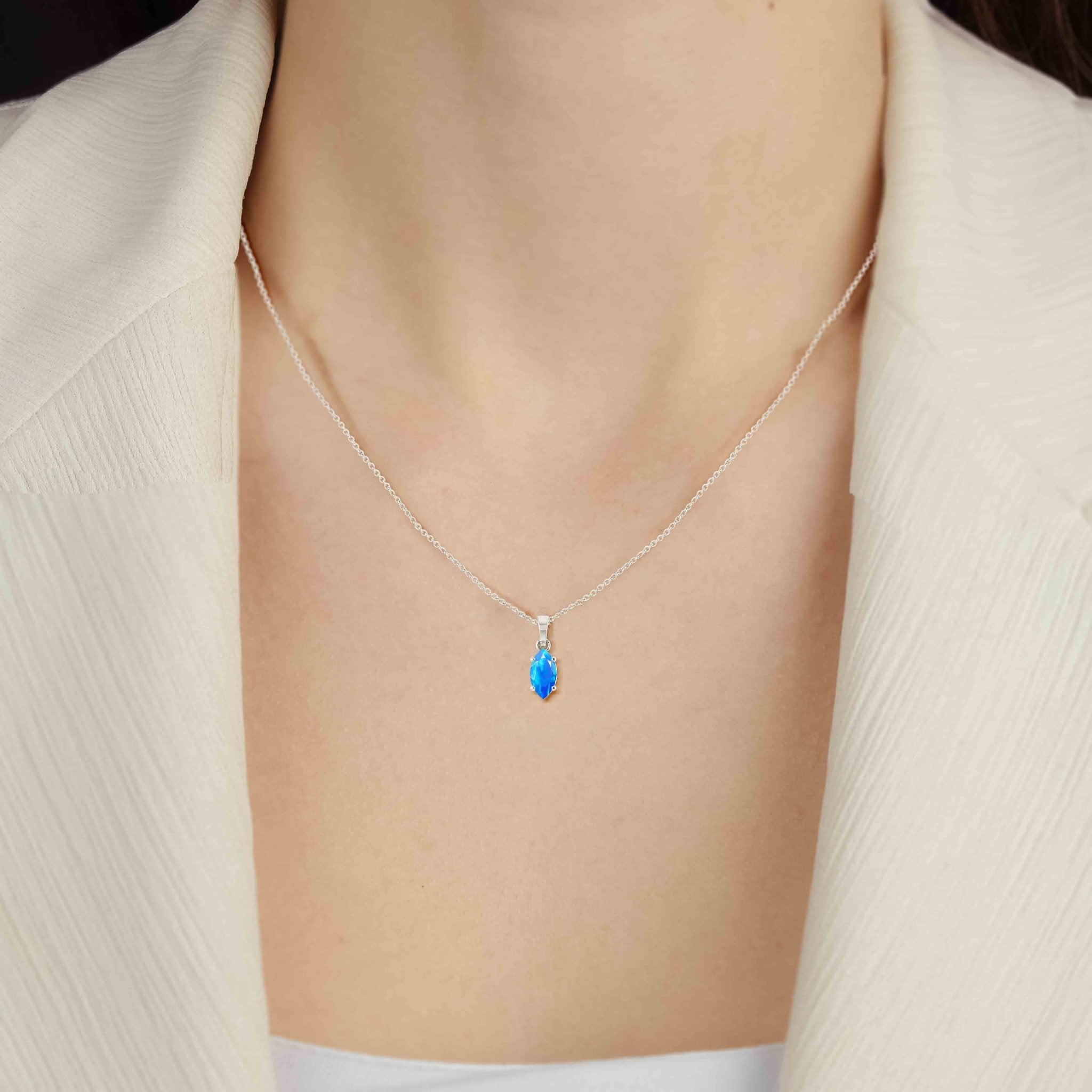 Natural Blue Opal Solitaire Chain Pendant Necklace - Goodstone Jewels