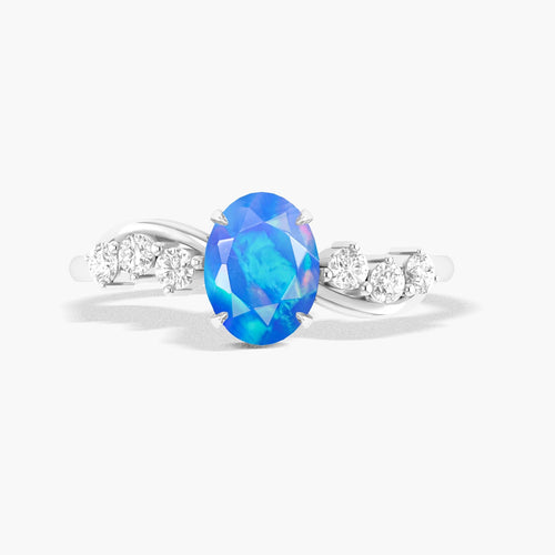 Natural Blue Opal Solitaire with Accents Ring with Gold Filled & Sterling Silver