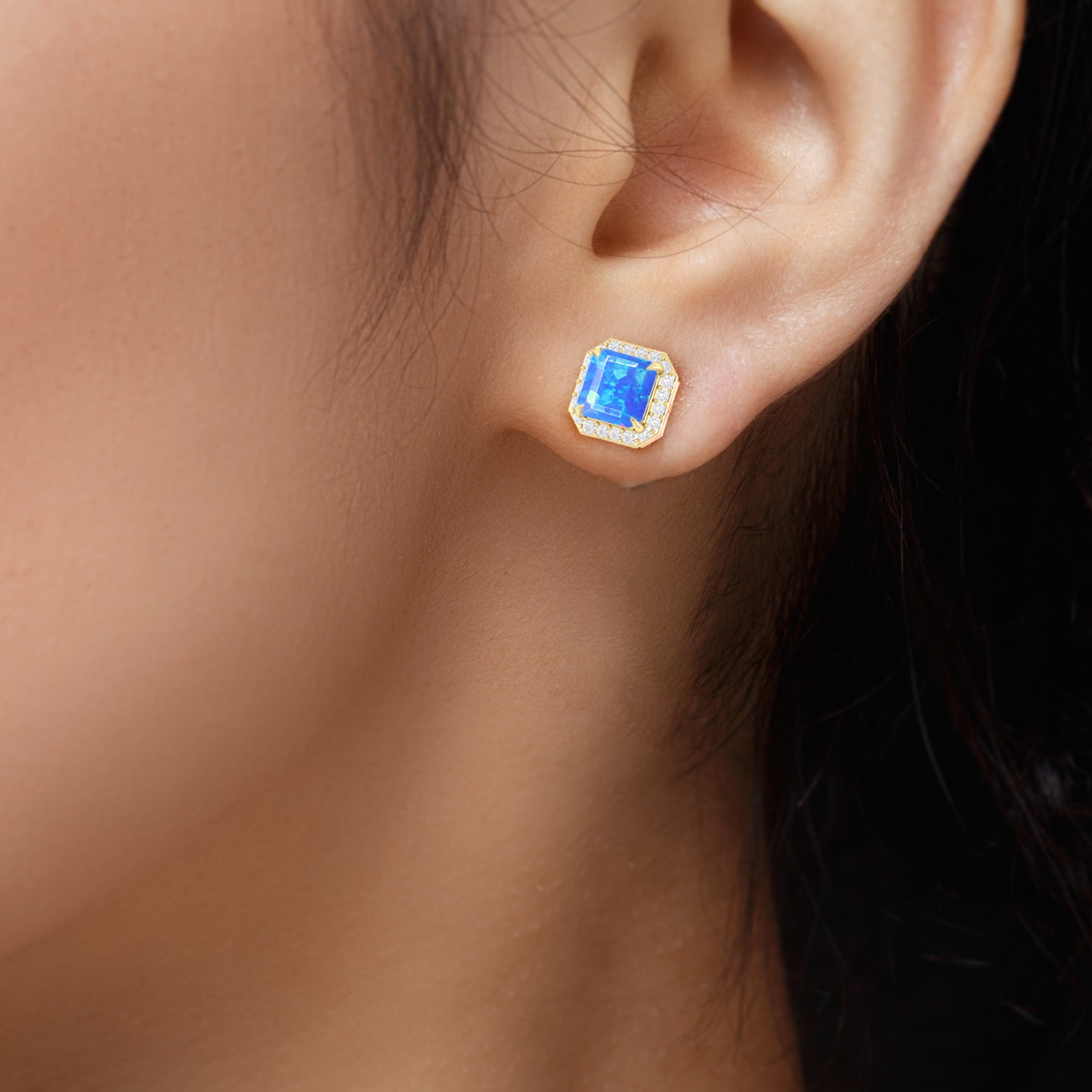 Natural Blue Opal Stud Earrings Push Back - Goodstone Jewels