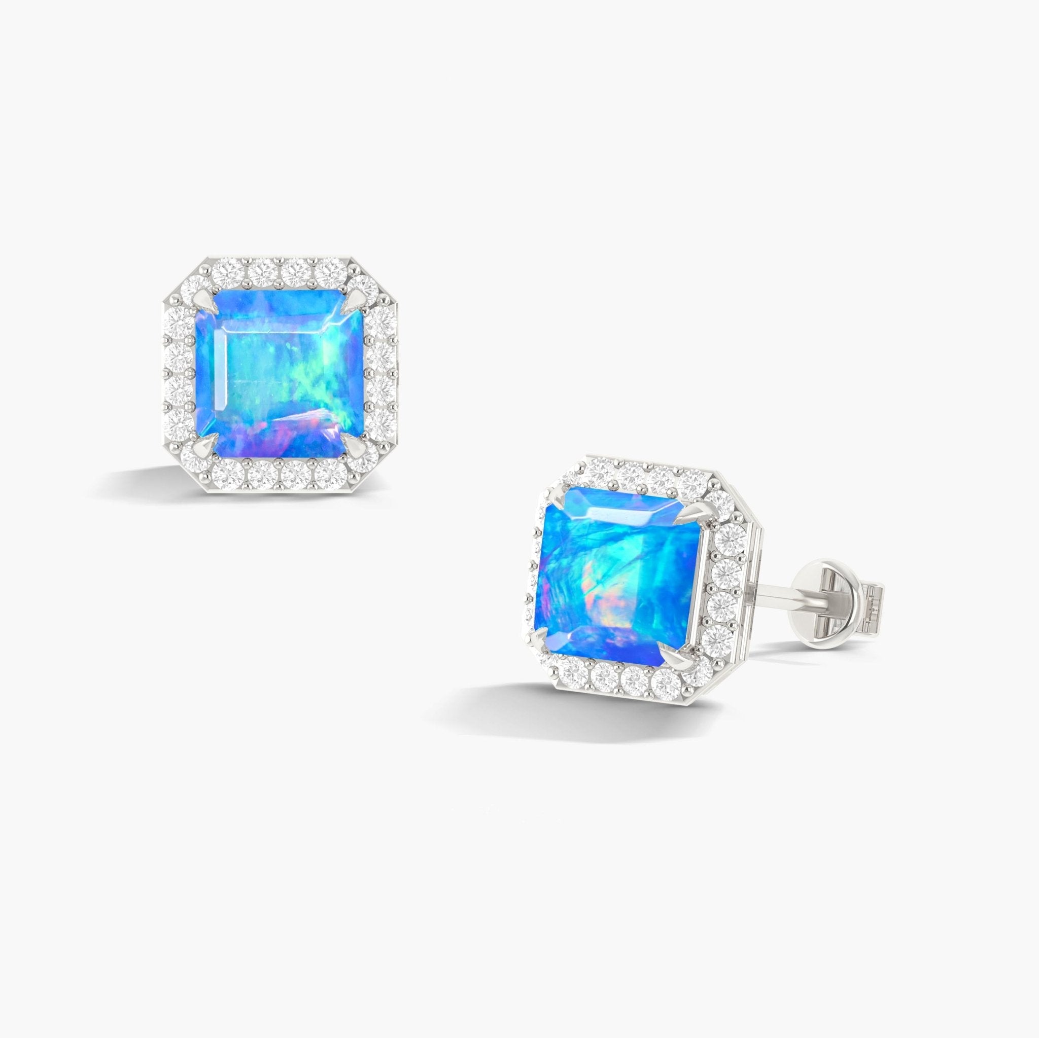 Natural Blue Opal Stud Earrings Push Back - Goodstone Jewels