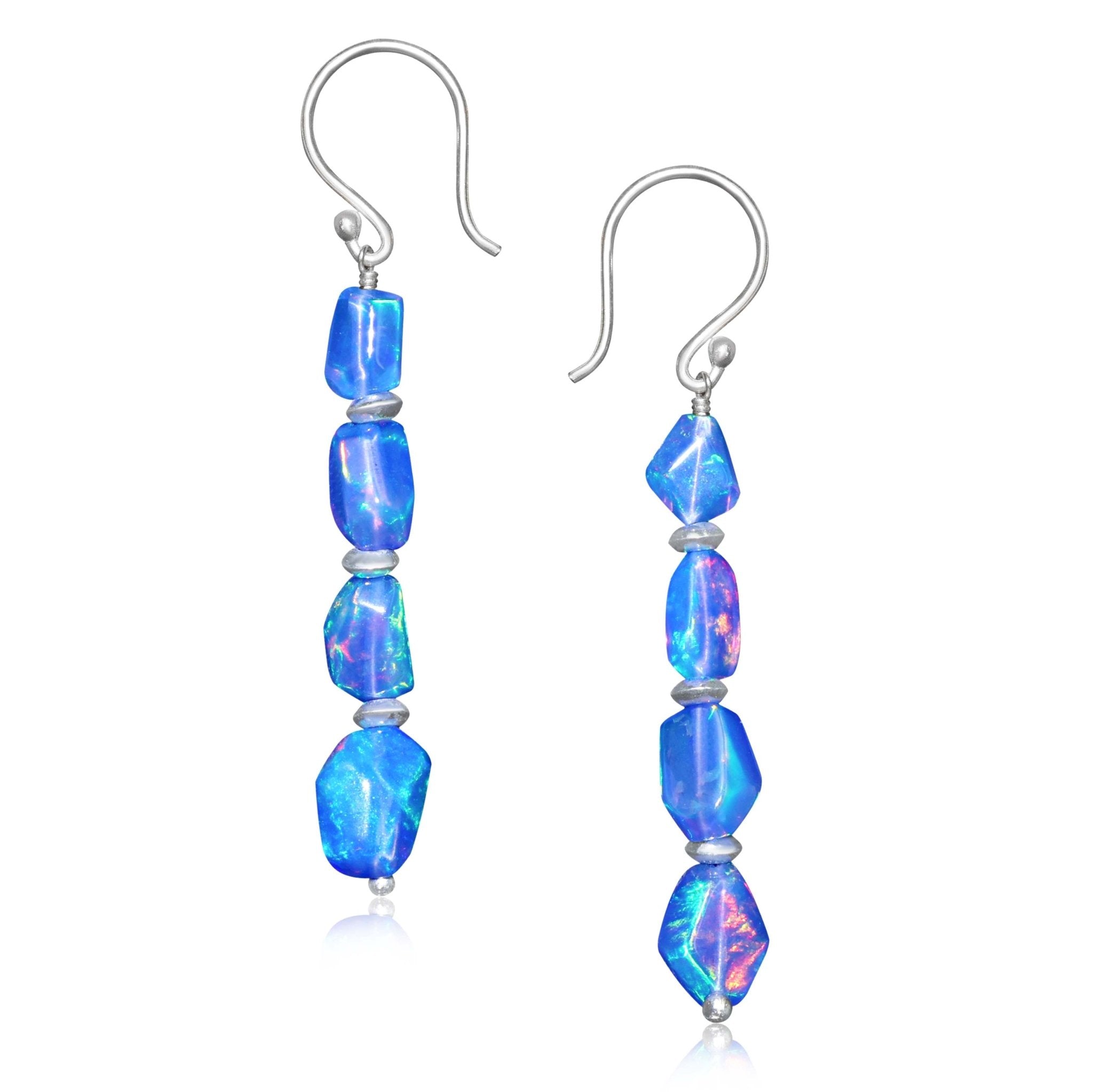 Natural Blue Opal Tumble Bead Linear Dangle Earrings - Goodstone Jewels