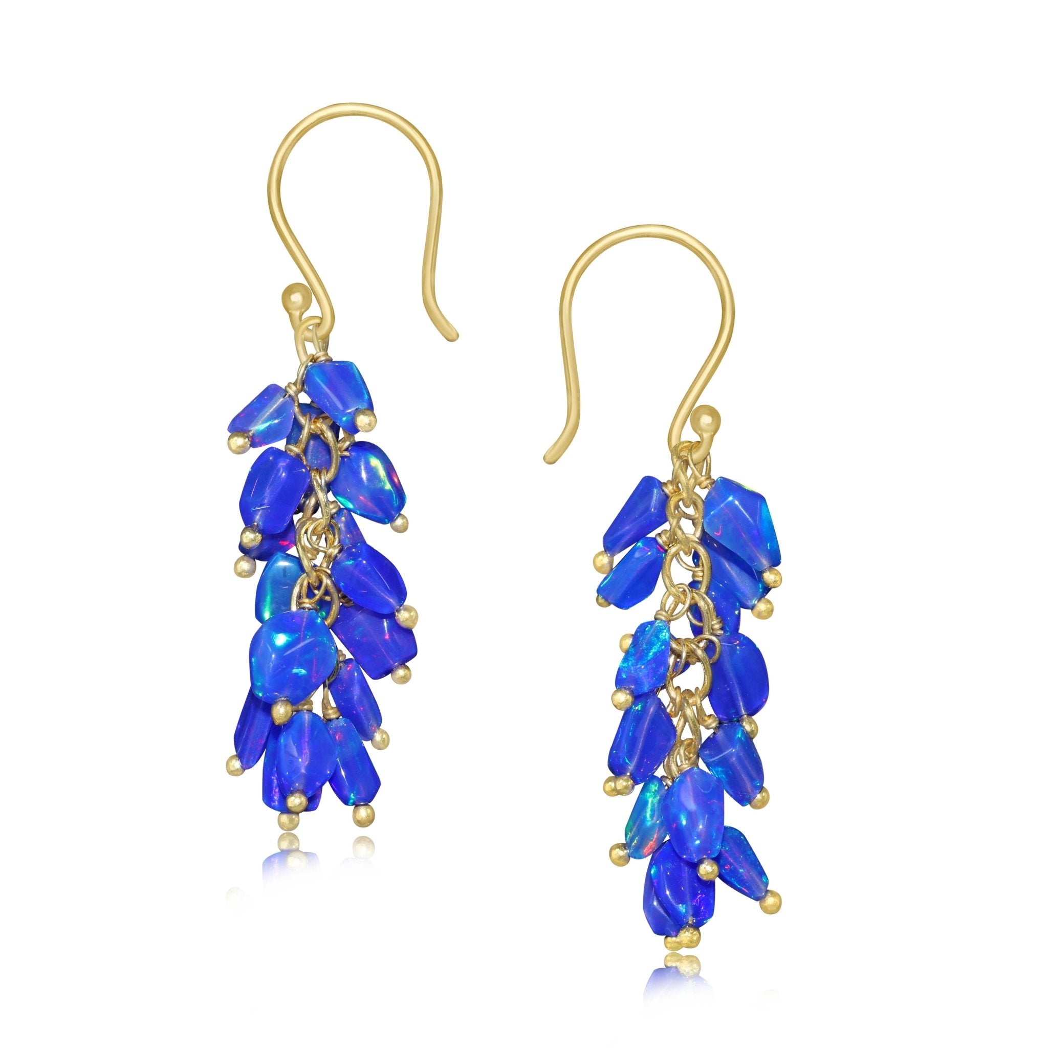 Natural Blue Opal Tumble Shape Beaded Cluster Earrings - Goodstone Jewels
