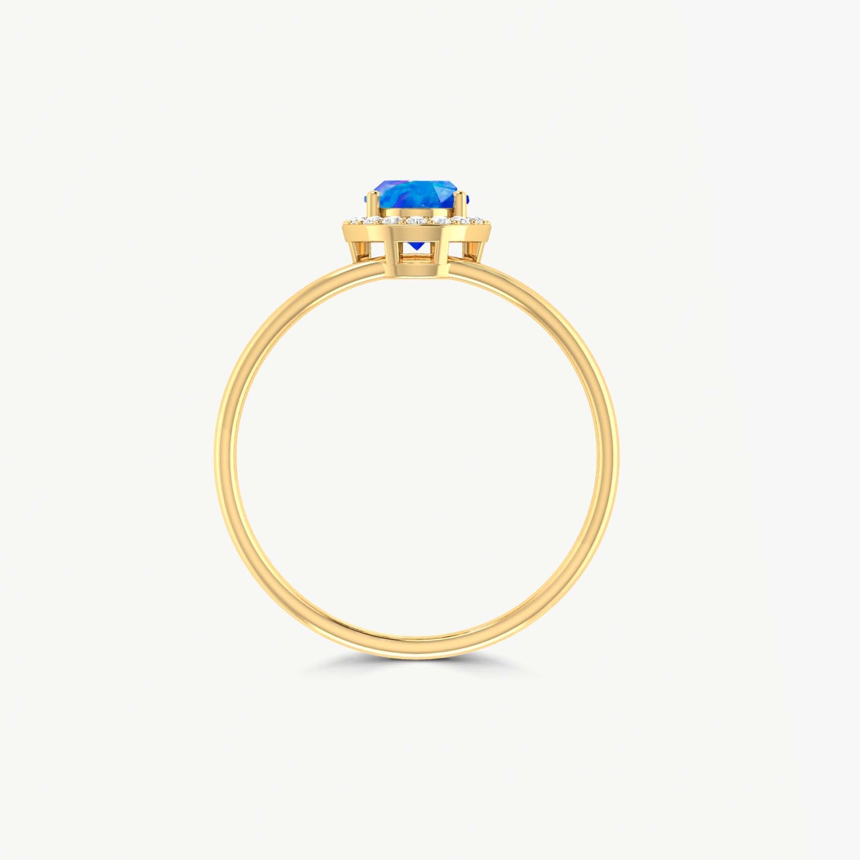 Natural Blue Opal & White Zircon Stackable Halo Ring - Goodstone Jewels