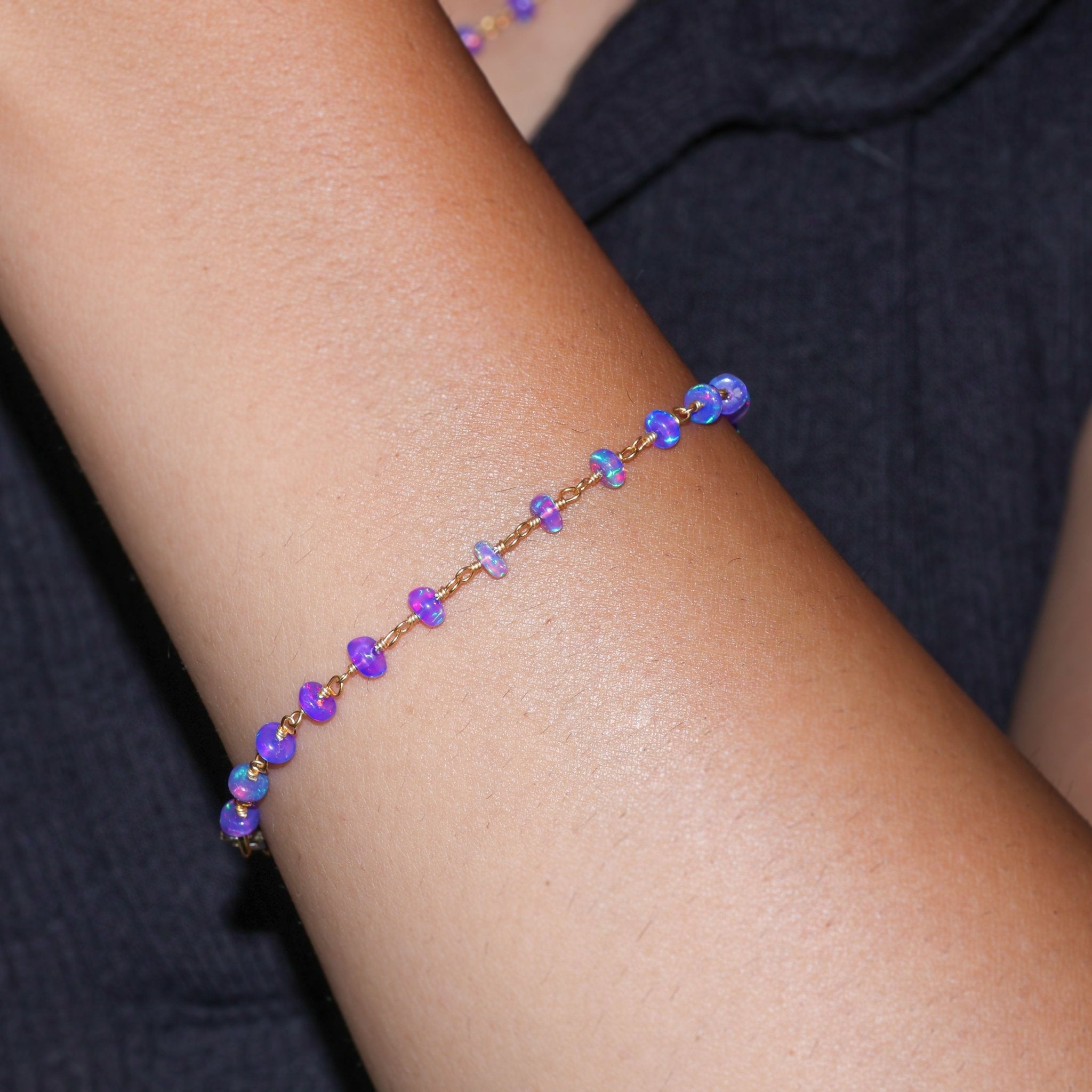 Natural Blue Opal Wire Wrap Beaded Bracelet Gold Filled Bracelets - Goodstone Jewels