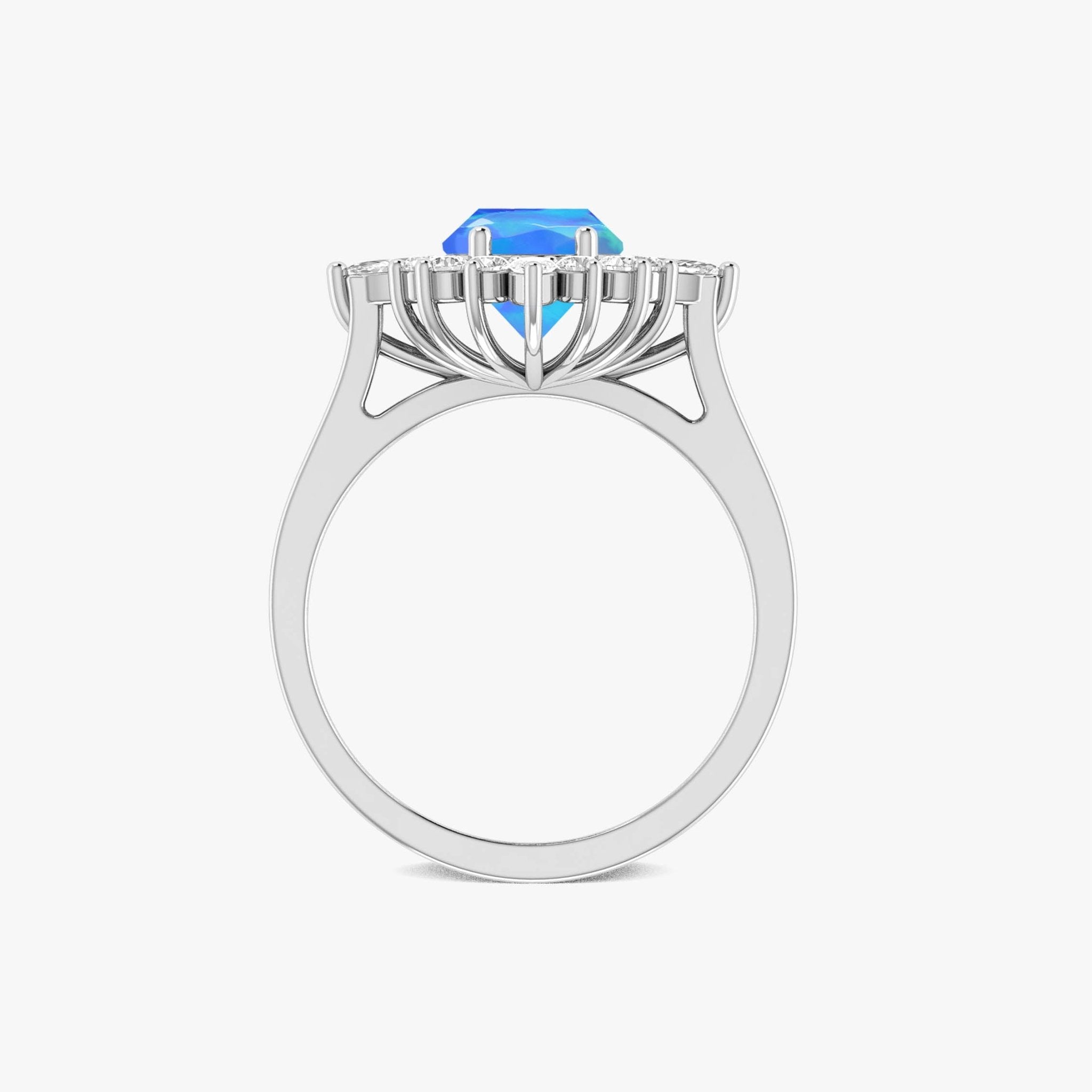 Natural Blue Opal with White Zircon Halo Ring in Silver & Yellow Gold Filled - Goodstone Jewels