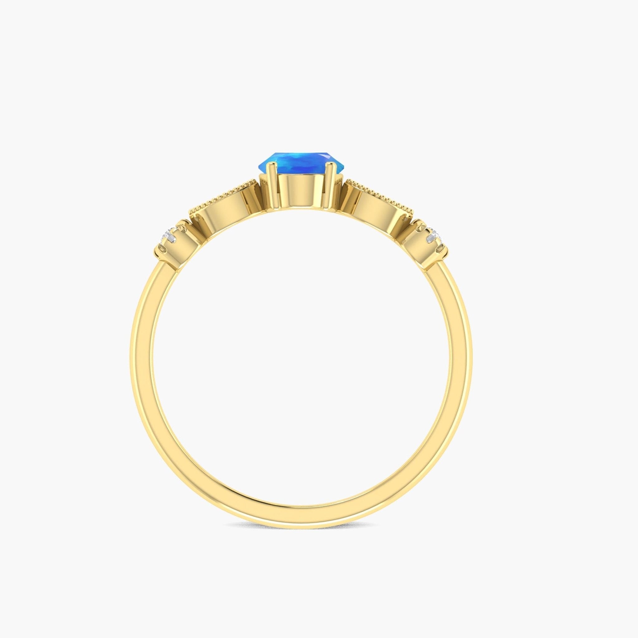 Natural Blue Opal with White Zircon Side Stone Solitaire Ring - Goodstone Jewels