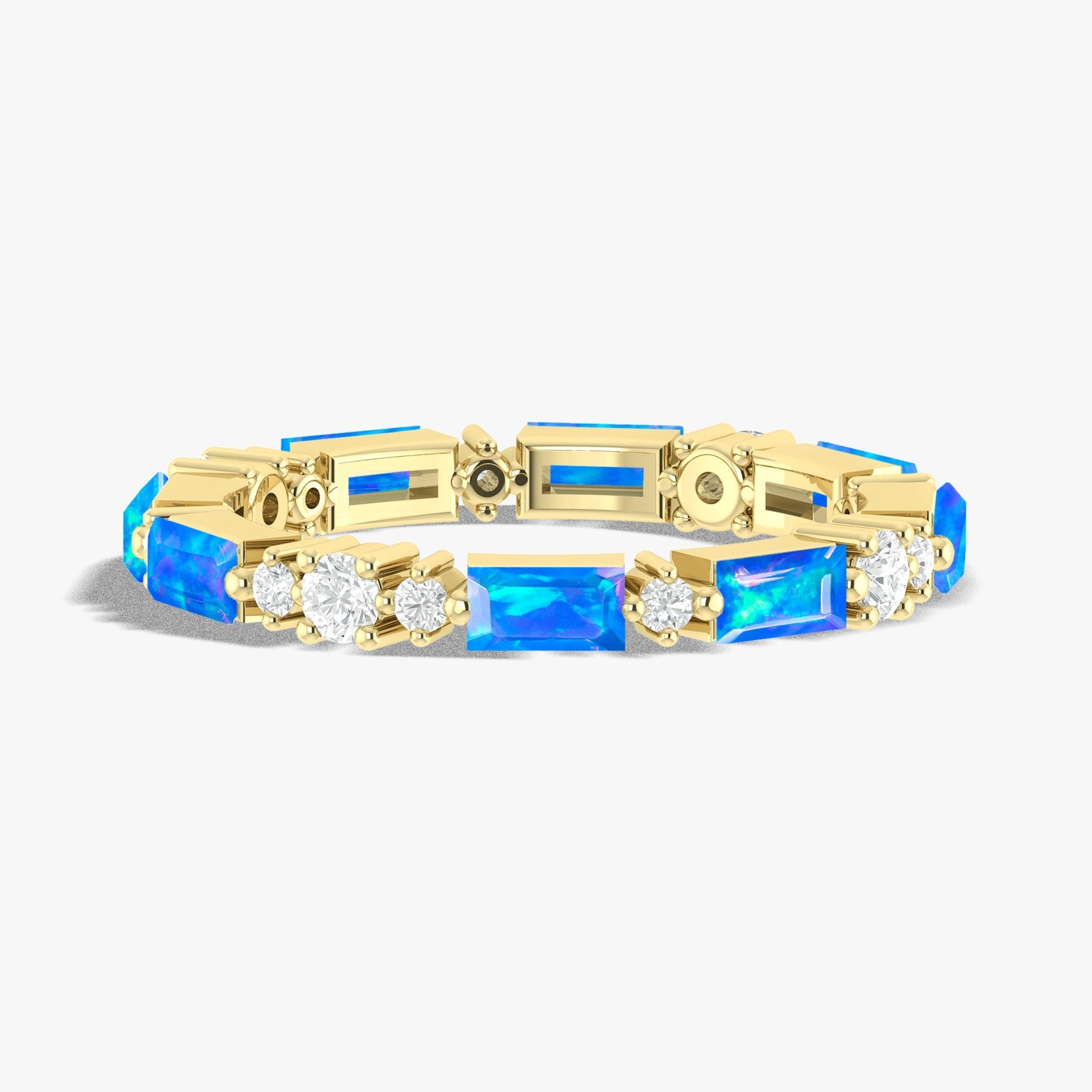 Natural Blue Opal with Zircon Full Eternity Wedding Band Ring - Goodstone Jewels