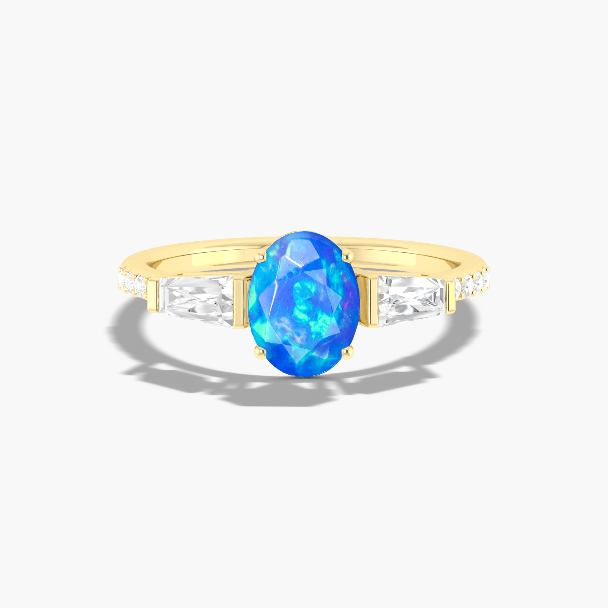 Natural Blue Opal with Zircon Three Stone Engagement Ring - Goodstone Jewels