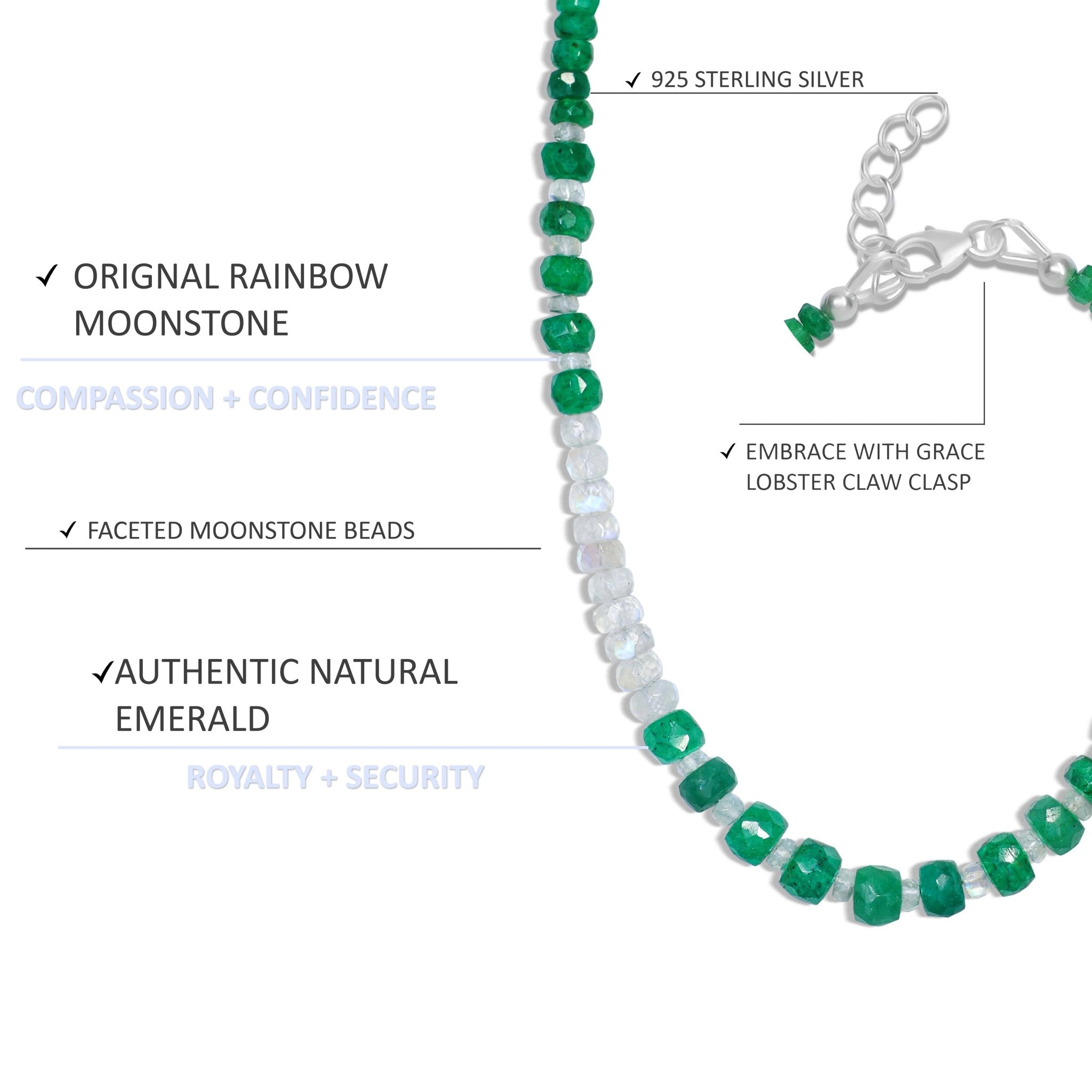 Natural Emerald and Moonstone Handmade Bead Strand Necklace - Goodstone Jewels