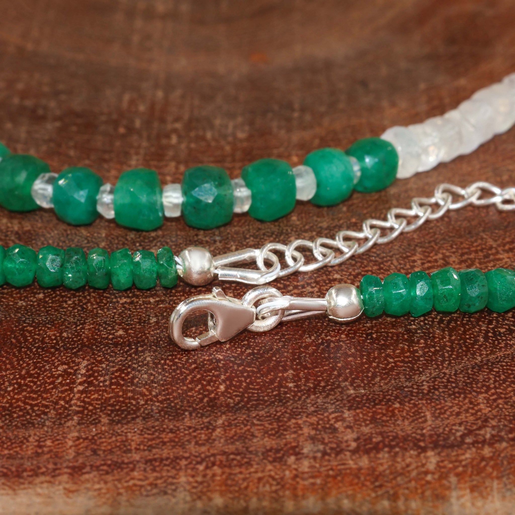 Natural Emerald and Moonstone Handmade Bead Strand Necklace - Goodstone Jewels