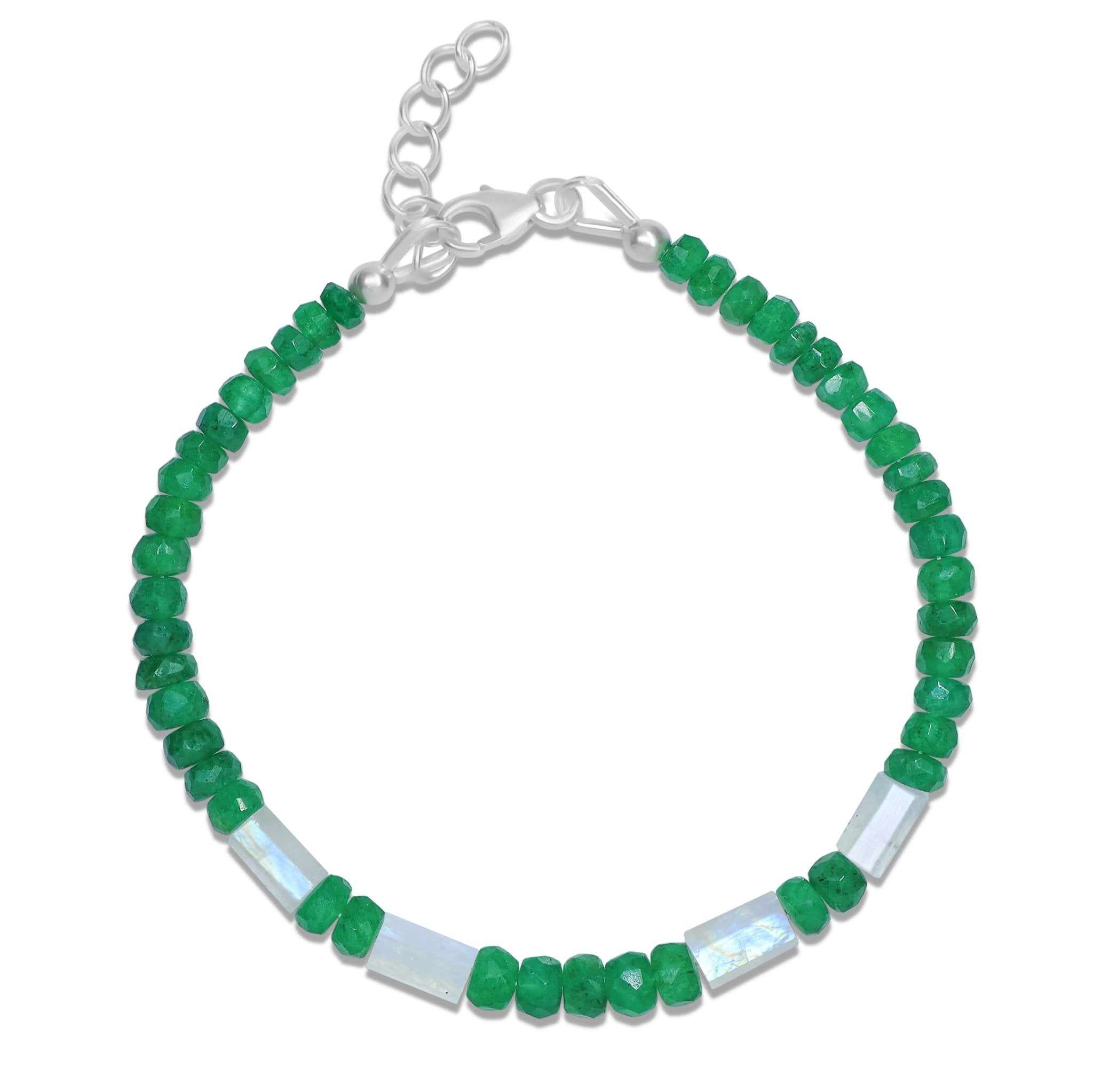 Natural Emerald & Moonstone Pencil Beaded Bracelet - Goodstone Jewels