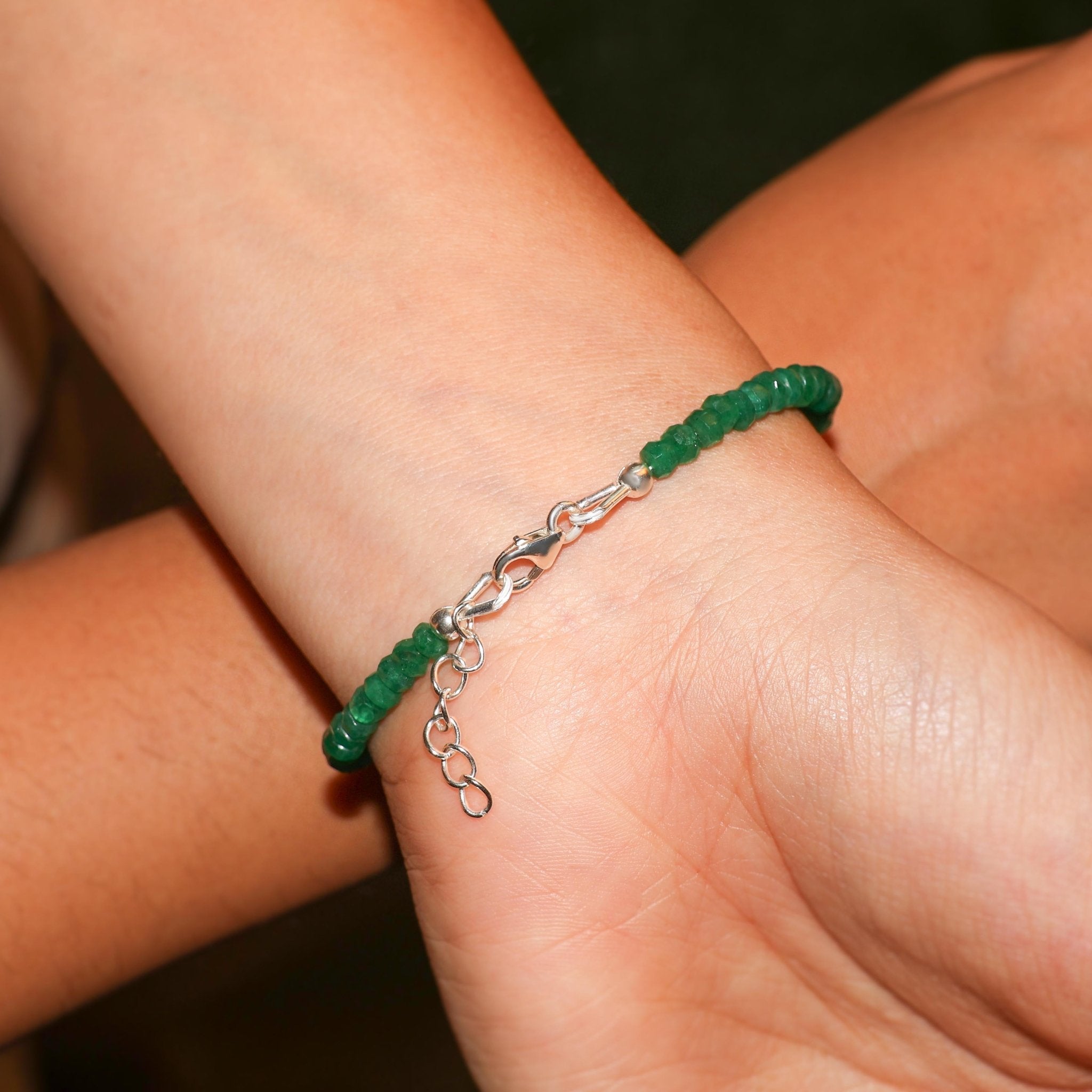 Natural Emerald & Moonstone Pencil Beaded Bracelet - Goodstone Jewels