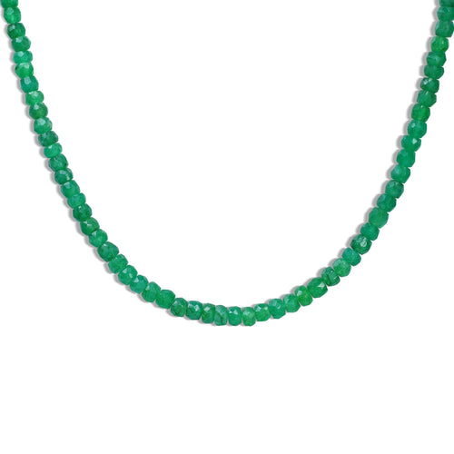Natural Emerald Plain Beaded Necklace for Women