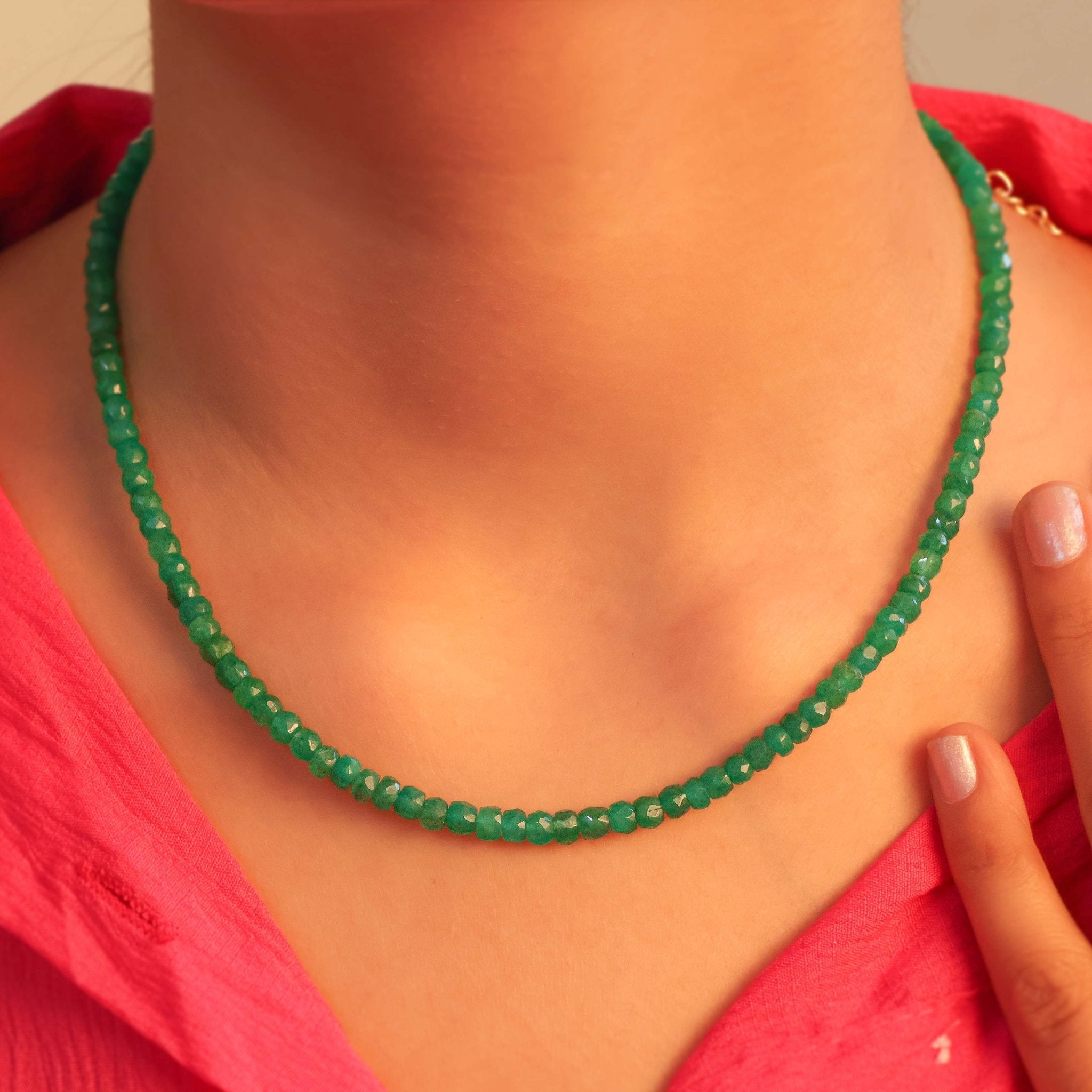 Natural Emerald Plain Beaded Necklace for Women - Goodstone Jewels