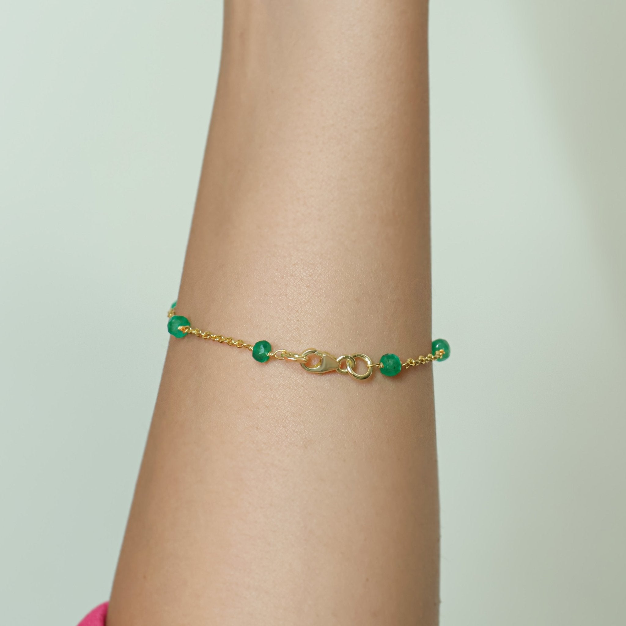 Natural Emerald Rondelle Minimalist Chain Beaded Bracelet - Goodstone Jewels