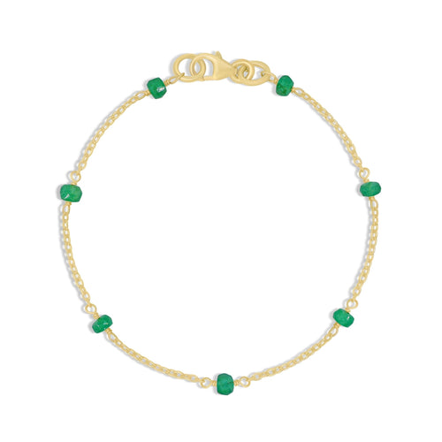 Natural Emerald Rondelle Minimalist Chain Beaded Bracelet
