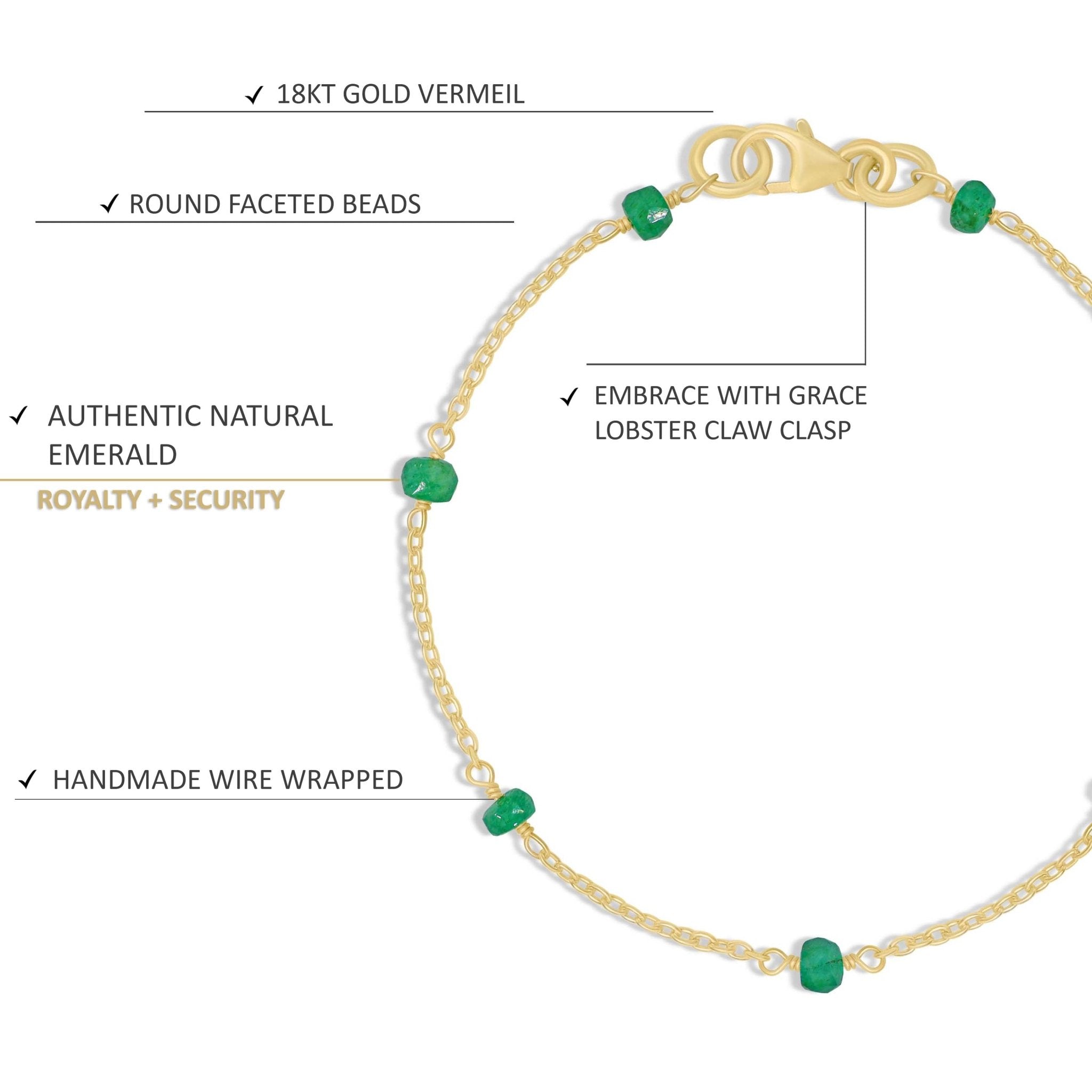 Natural Emerald Rondelle Minimalist Chain Beaded Bracelet - Goodstone Jewels