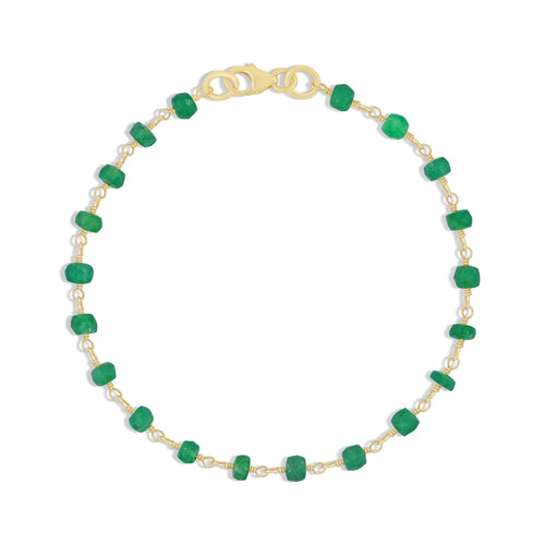 Natural Emerald Wire Wrap Beaded Bracelet Gold Filled Bracelets