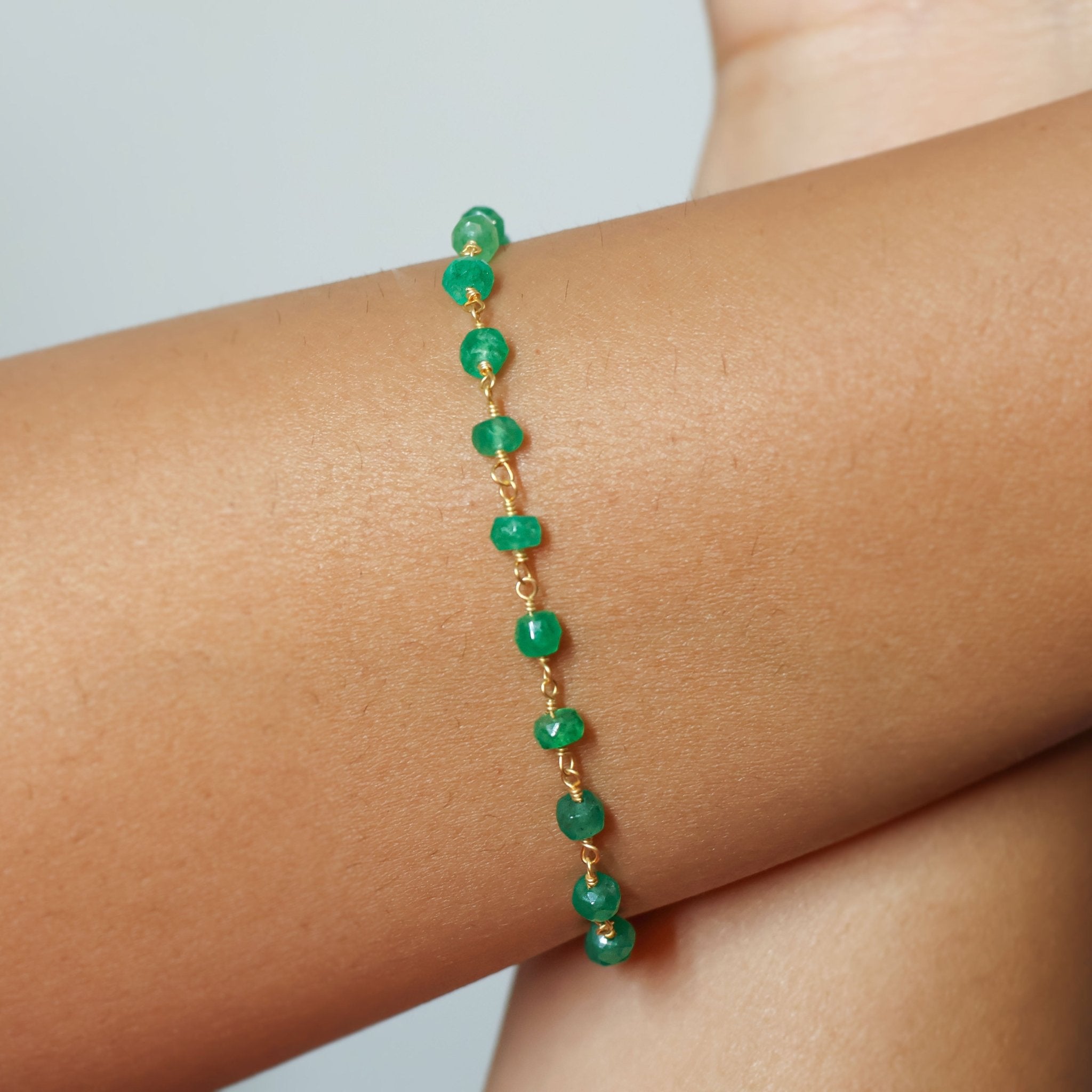 Natural Emerald Wire Wrap Beaded Bracelet Gold Filled Bracelets - Goodstone Jewels