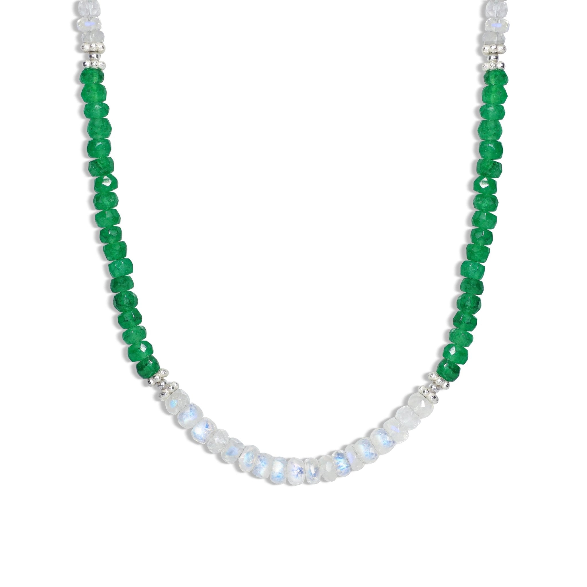 Natural Emerald with Rainbow Moonstone Beads Necklace - Goodstone Jewels