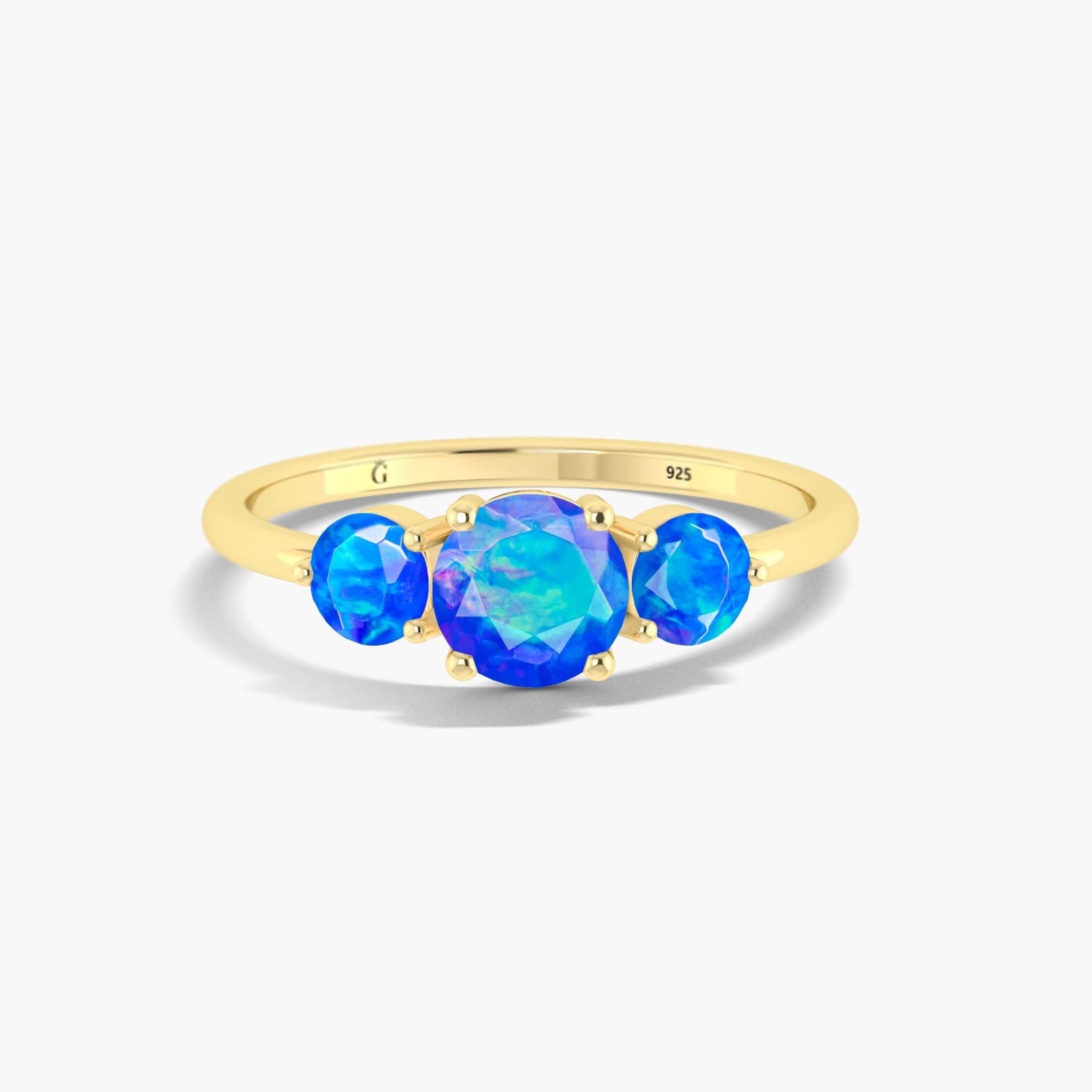 Natural Ethiopian Blue Opal Three Stone Engagement Ring - Goodstone Jewels