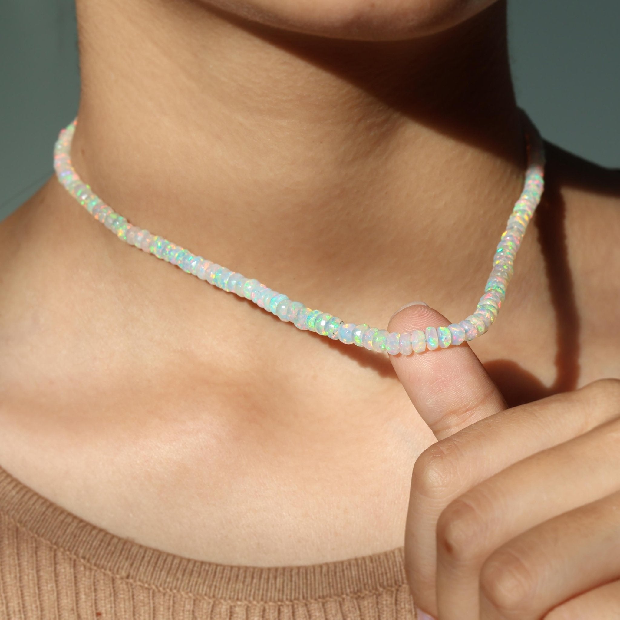 Natural Ethiopian Faceted White Opal Beaded Necklace for Wedding Gift - Goodstone Jewels