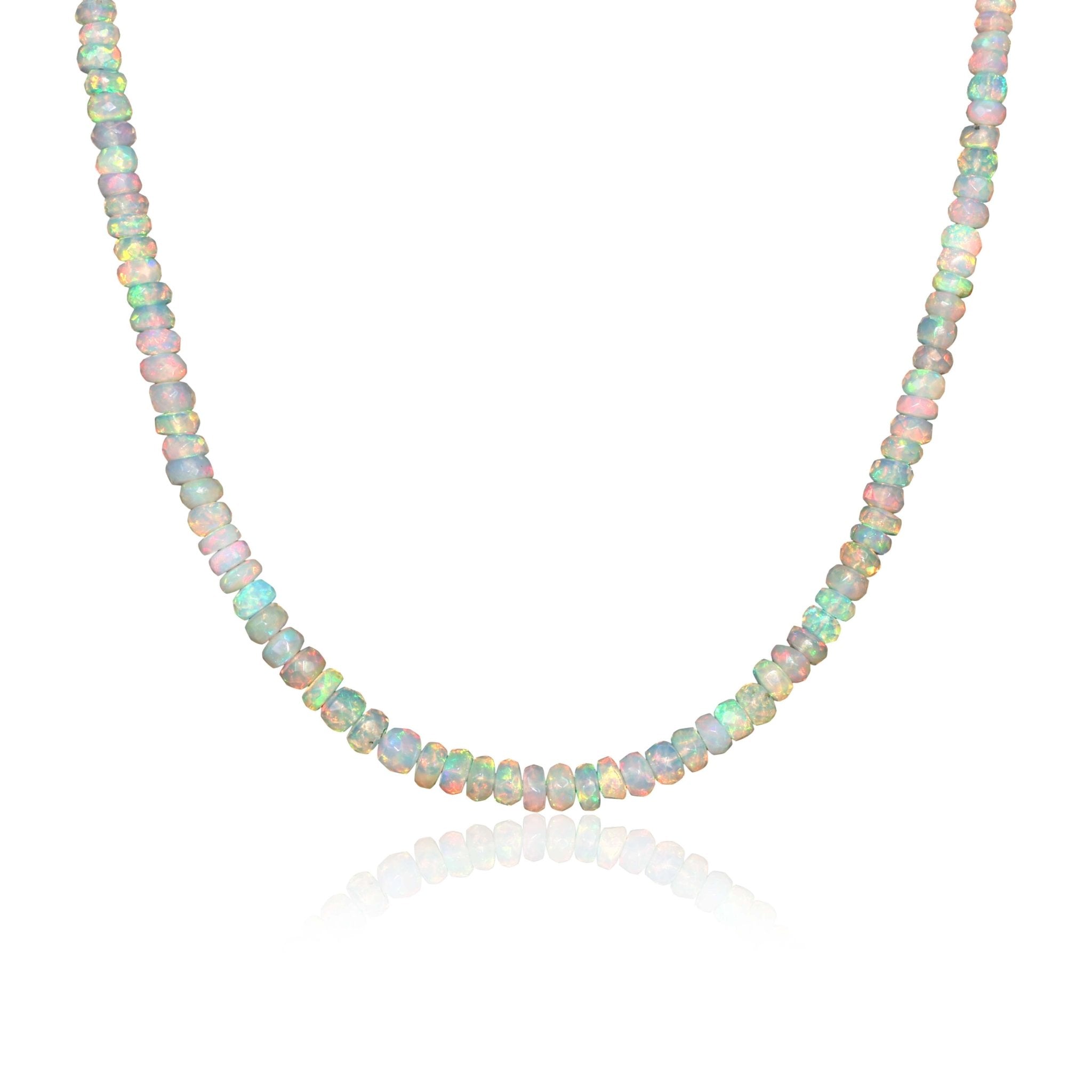 Natural Ethiopian Faceted White Opal Beaded Necklace for Wedding Gift - Goodstone Jewels