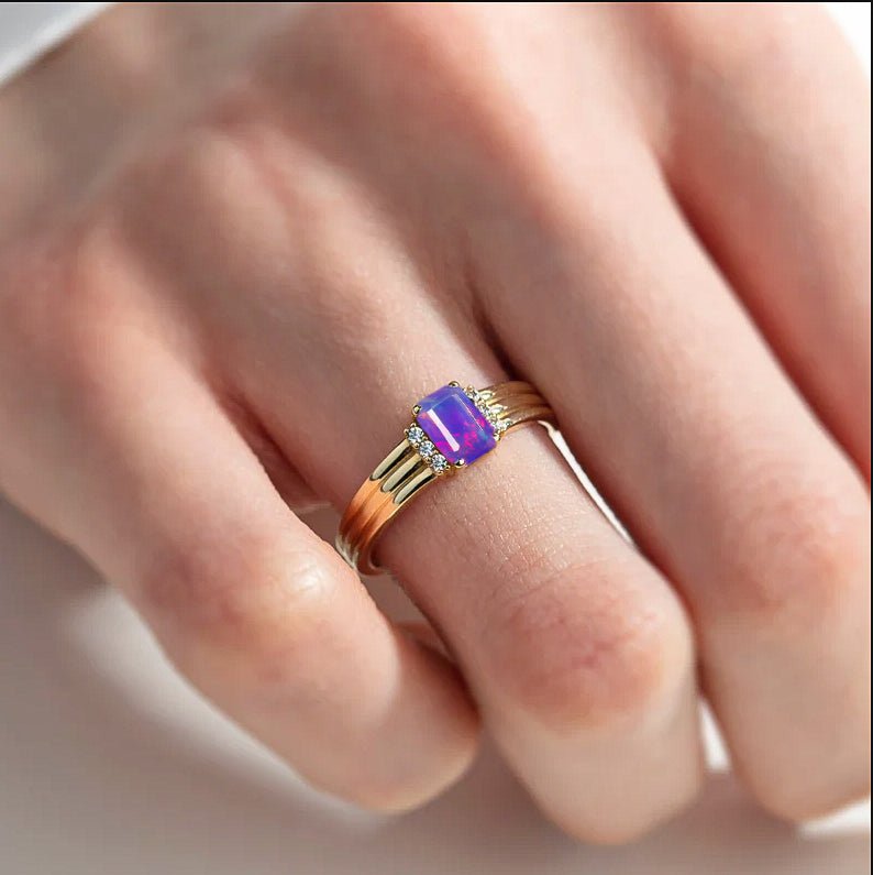 Natural Ethiopian Fire Lavender Opal Ring for Her - Goodstone Jewels