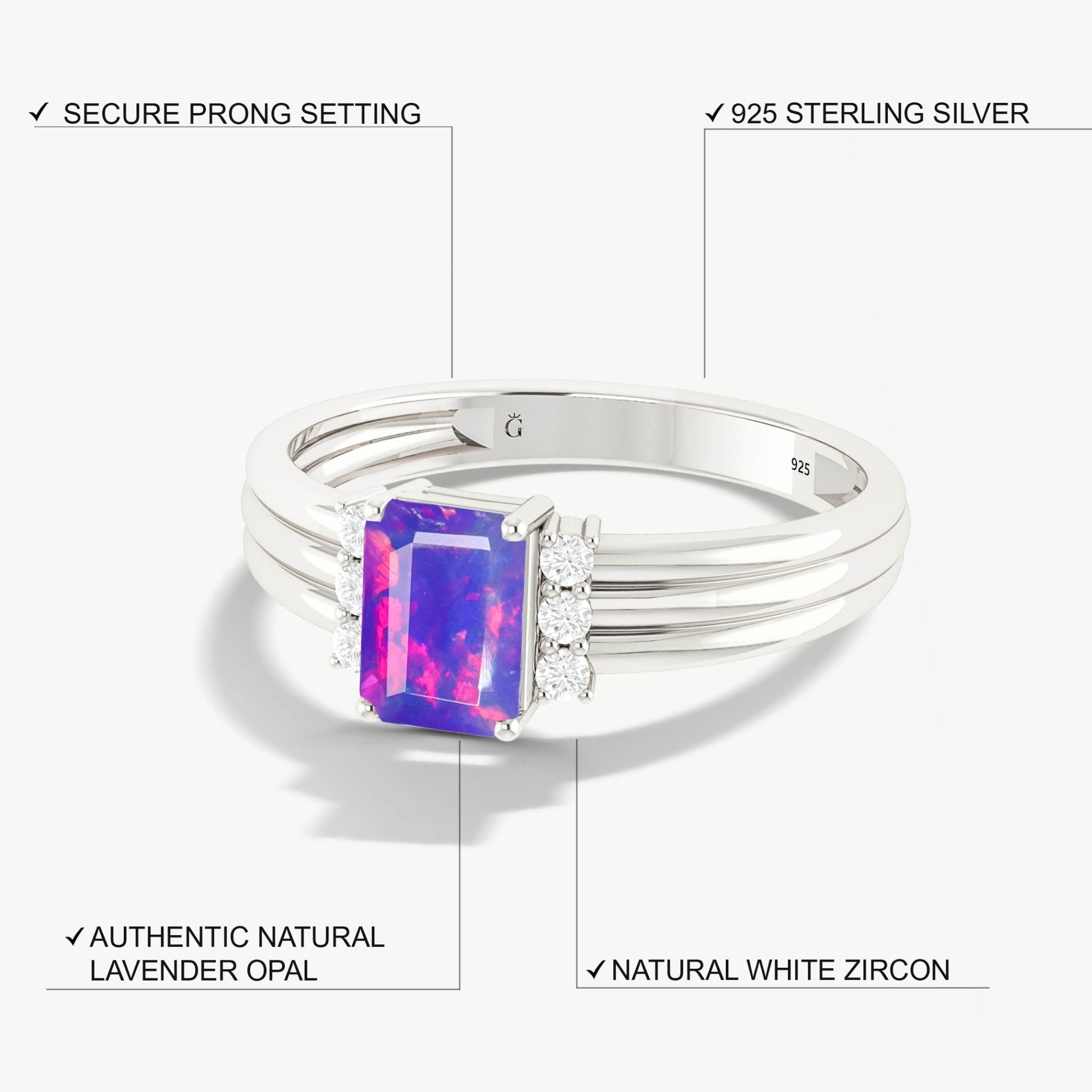 Natural Ethiopian Fire Lavender Opal Ring for Her - Goodstone Jewels