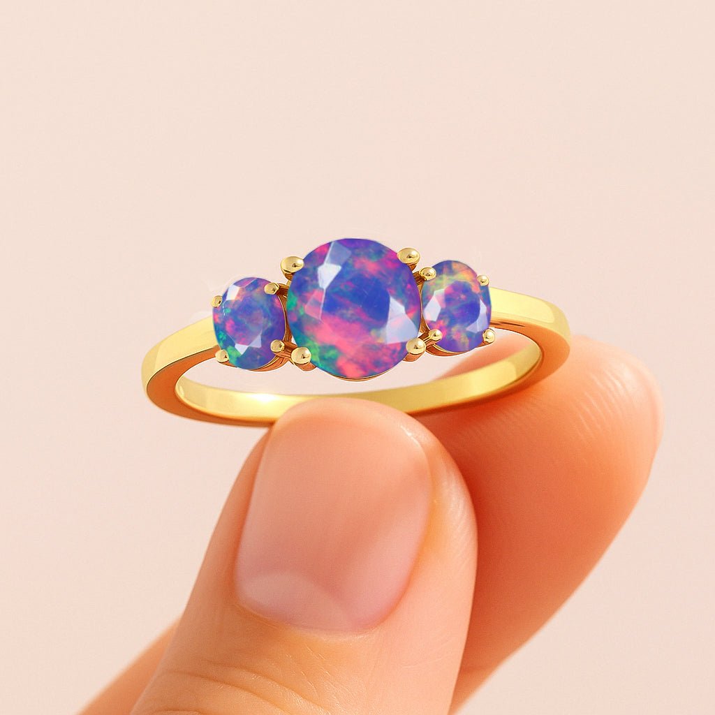 Natural Ethiopian Lavender Opal Three Stone Engagement Ring - Goodstone Jewels