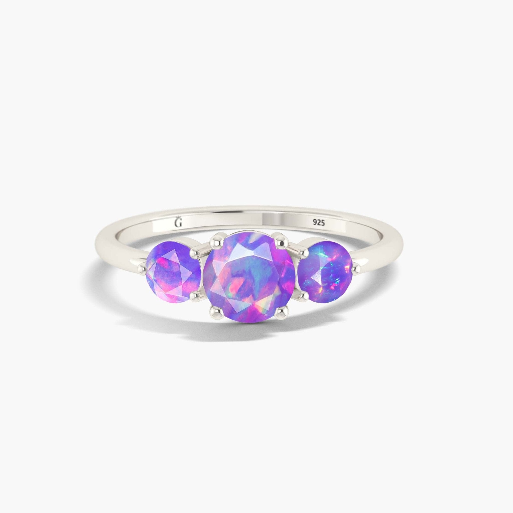 Natural Ethiopian Lavender Opal Three Stone Engagement Ring - Goodstone Jewels