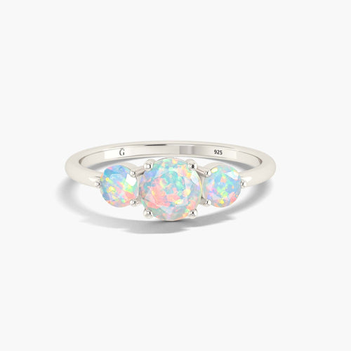 White Opal Three Stone Engagement Ring