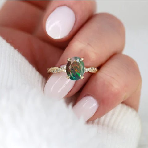 Natural fire Black Ethiopian opal Engagement ring - Goodstone Jewels