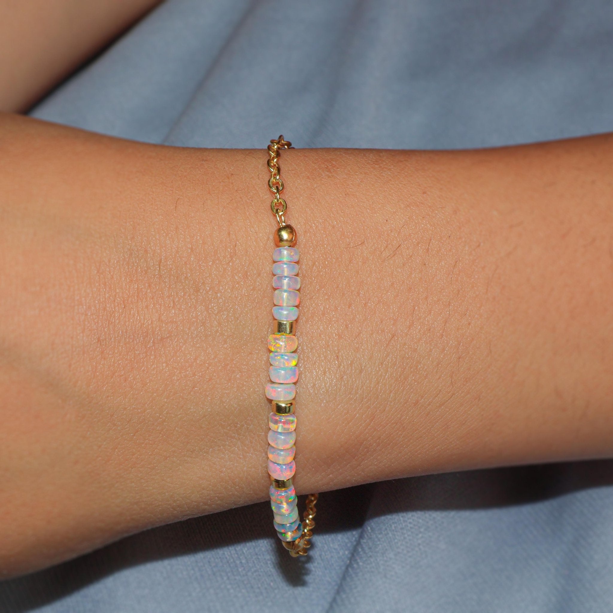 Natural fire Opal beaded Gold Vermail Chain bracelet for women - Goodstone Jewels