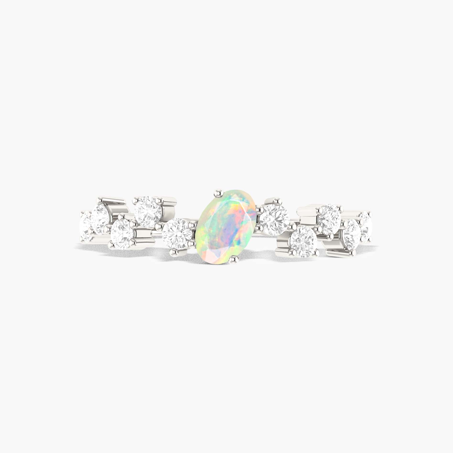 Natural fire opal with Small Cubic Zircon Wedding ring - Goodstone Jewels