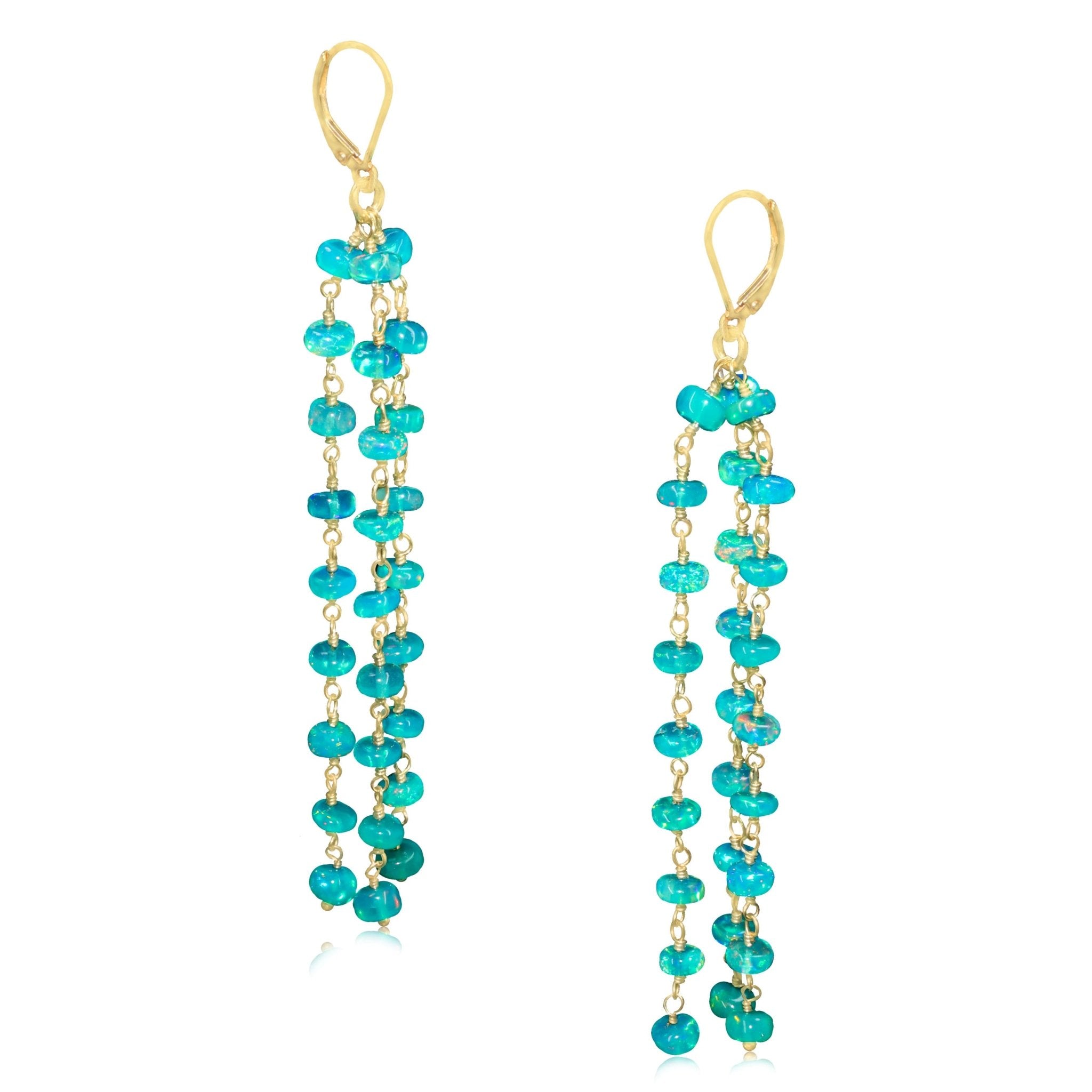 Natural Green Opal 3 Line Dangle Drop Handmade Earrings - Goodstone Jewels