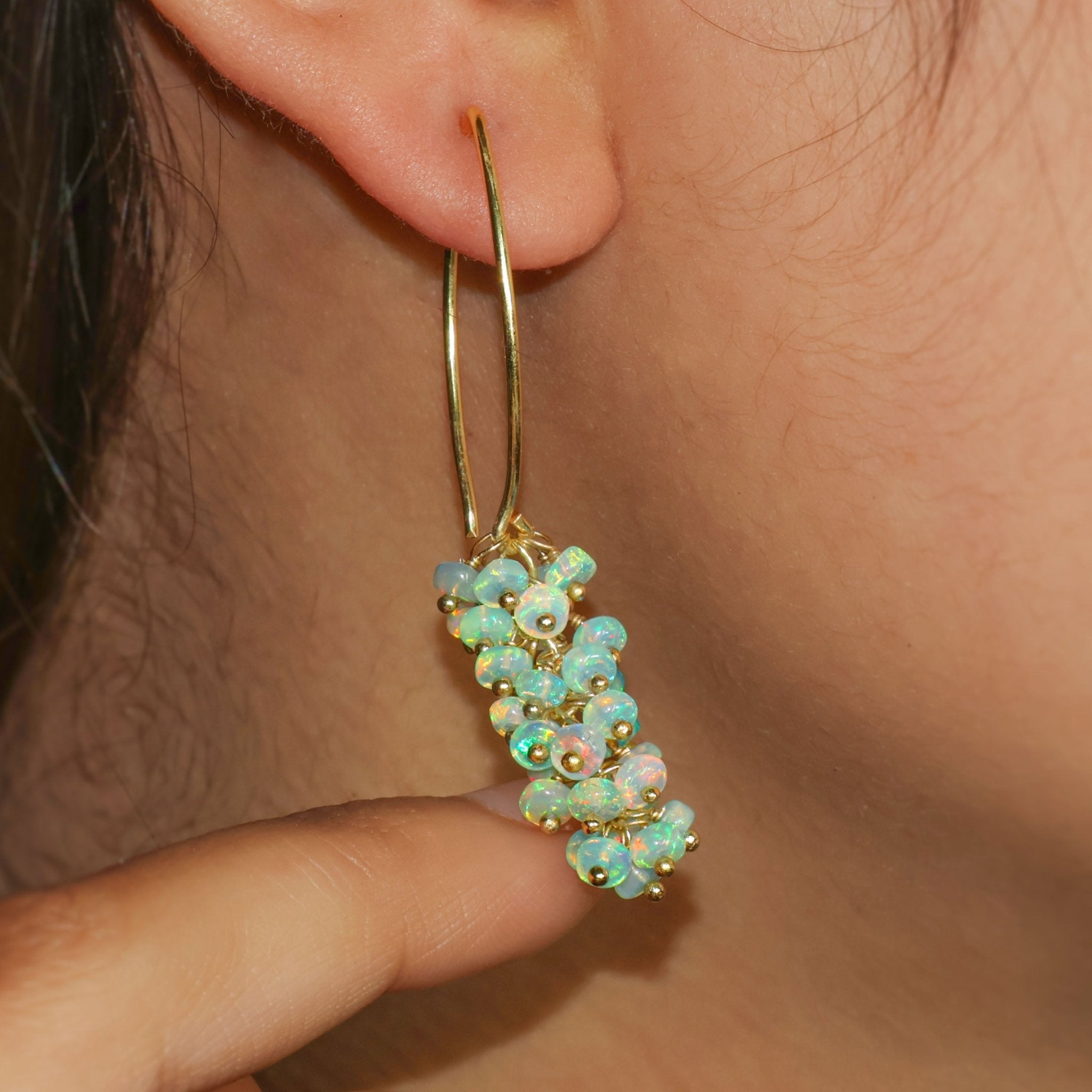Natural Green Opal French Hook Style Beaded Cluster Earrings - Goodstone Jewels