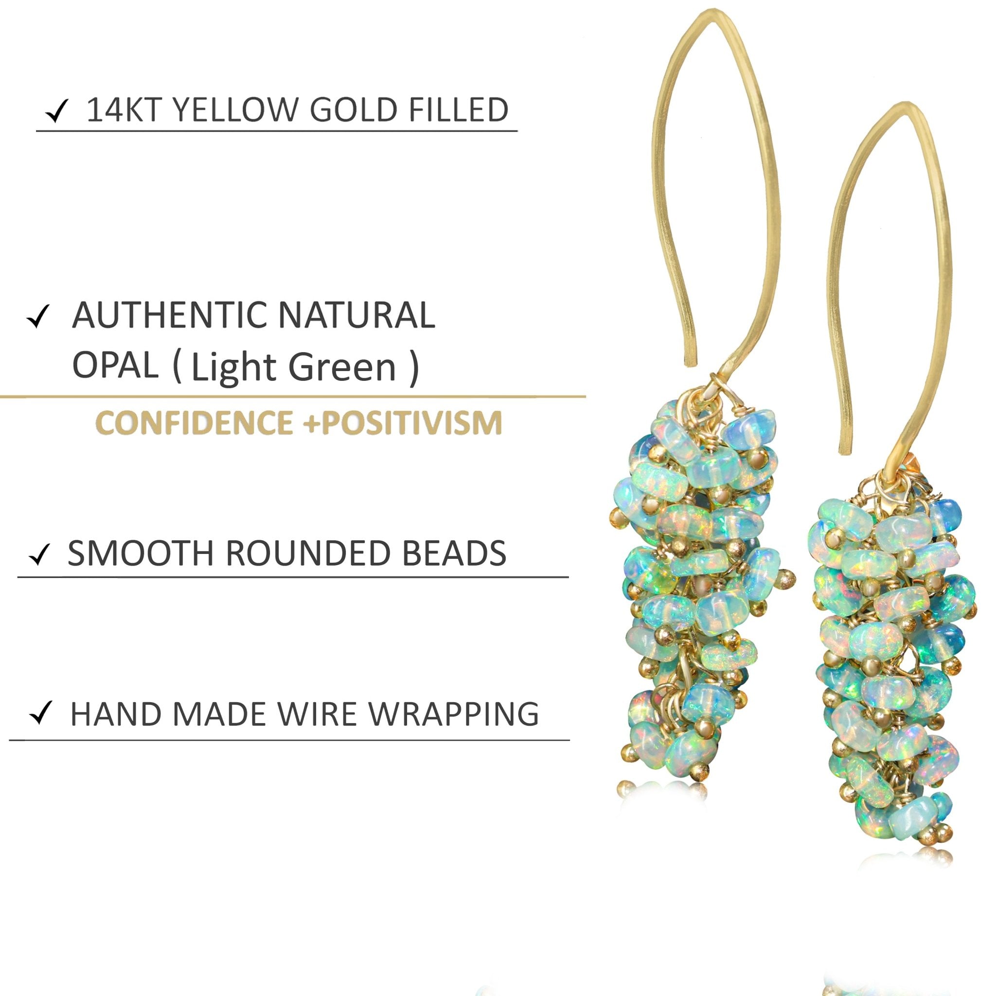 Natural Green Opal French Hook Style Beaded Cluster Earrings - Goodstone Jewels