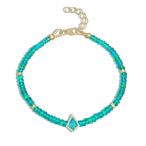 Natural Green Opal Gemstone Kite Charm Plain Beaded Bracelet