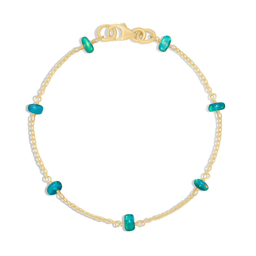 Natural Green Opal Rondelle Minimalist Chain Beaded Bracelet
