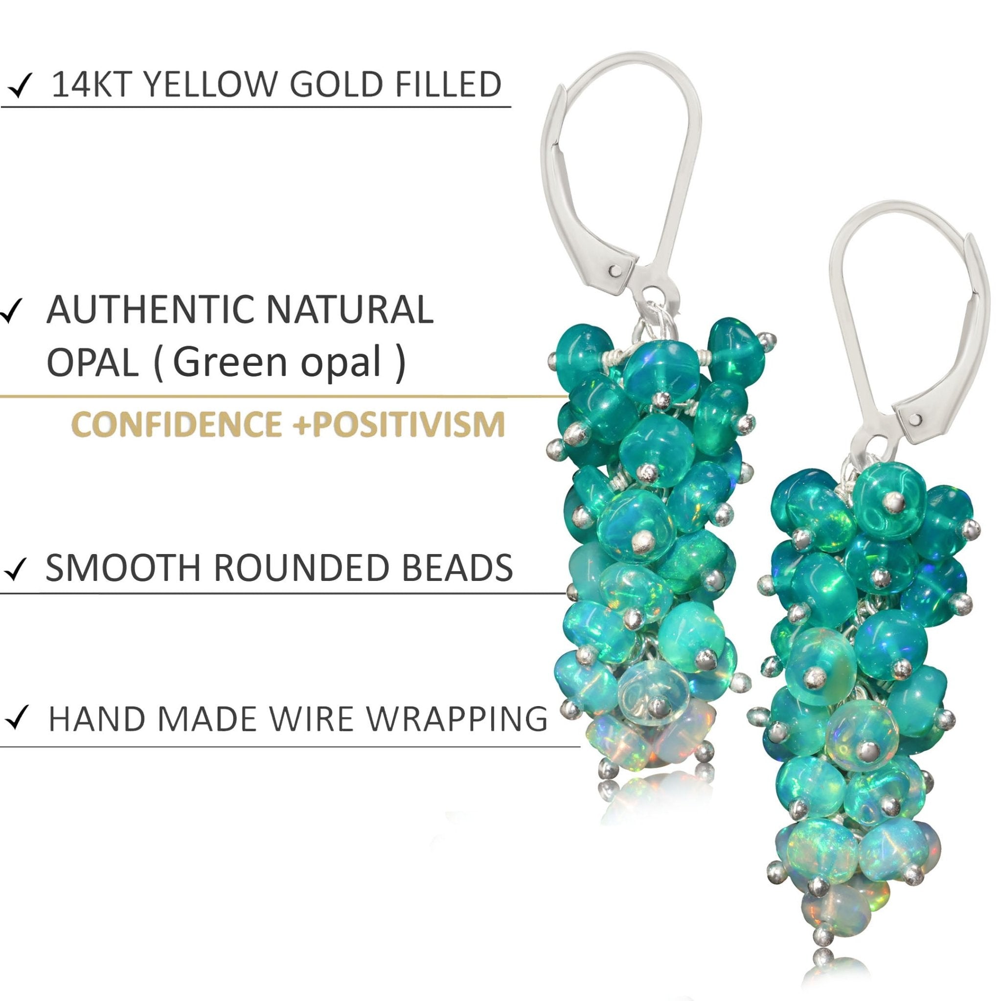 Natural Green Opal Shaded Beads Cluster Handmade Earrings - Goodstone Jewels