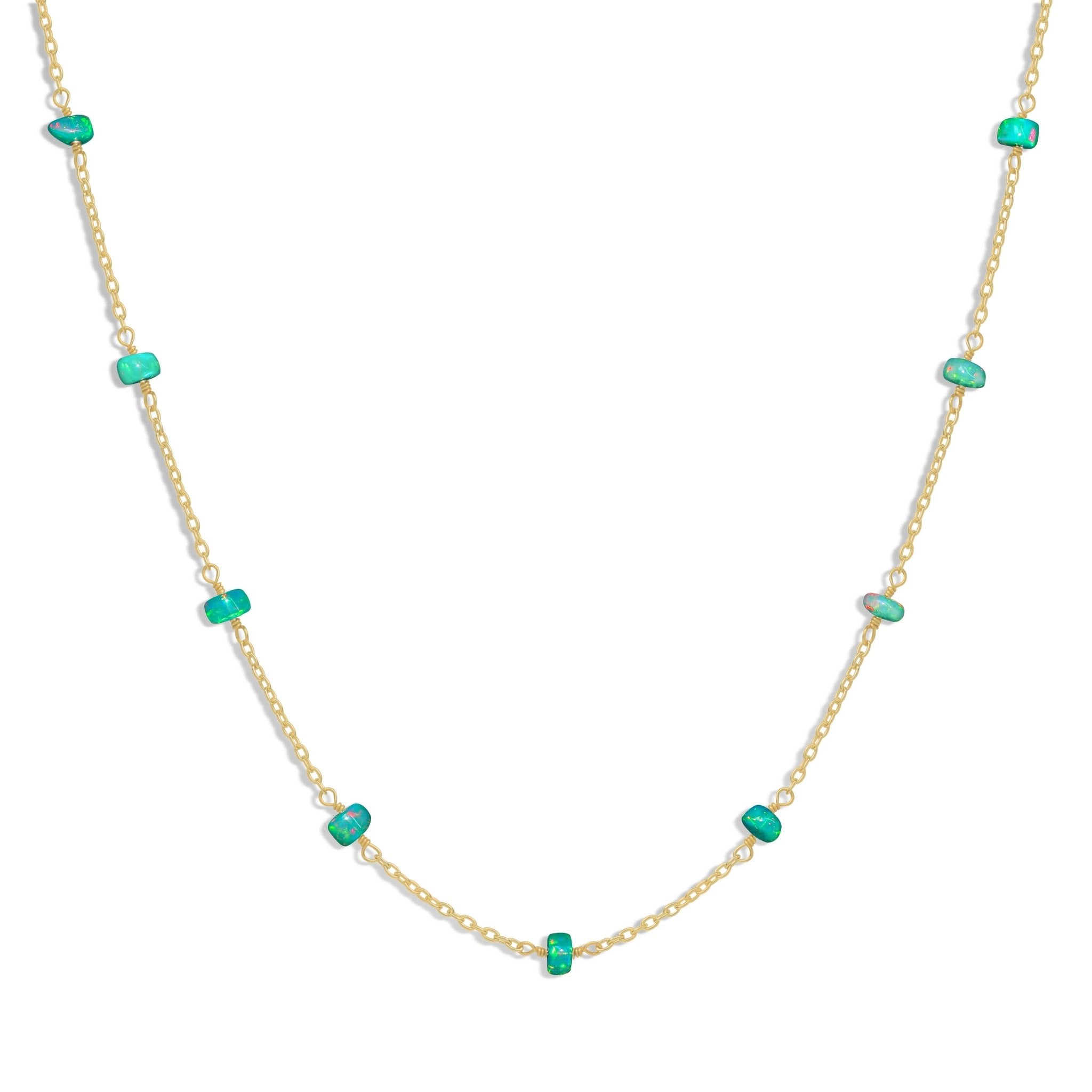 Natural Green Opal Smooth Beads Chain Necklace - Goodstone Jewels