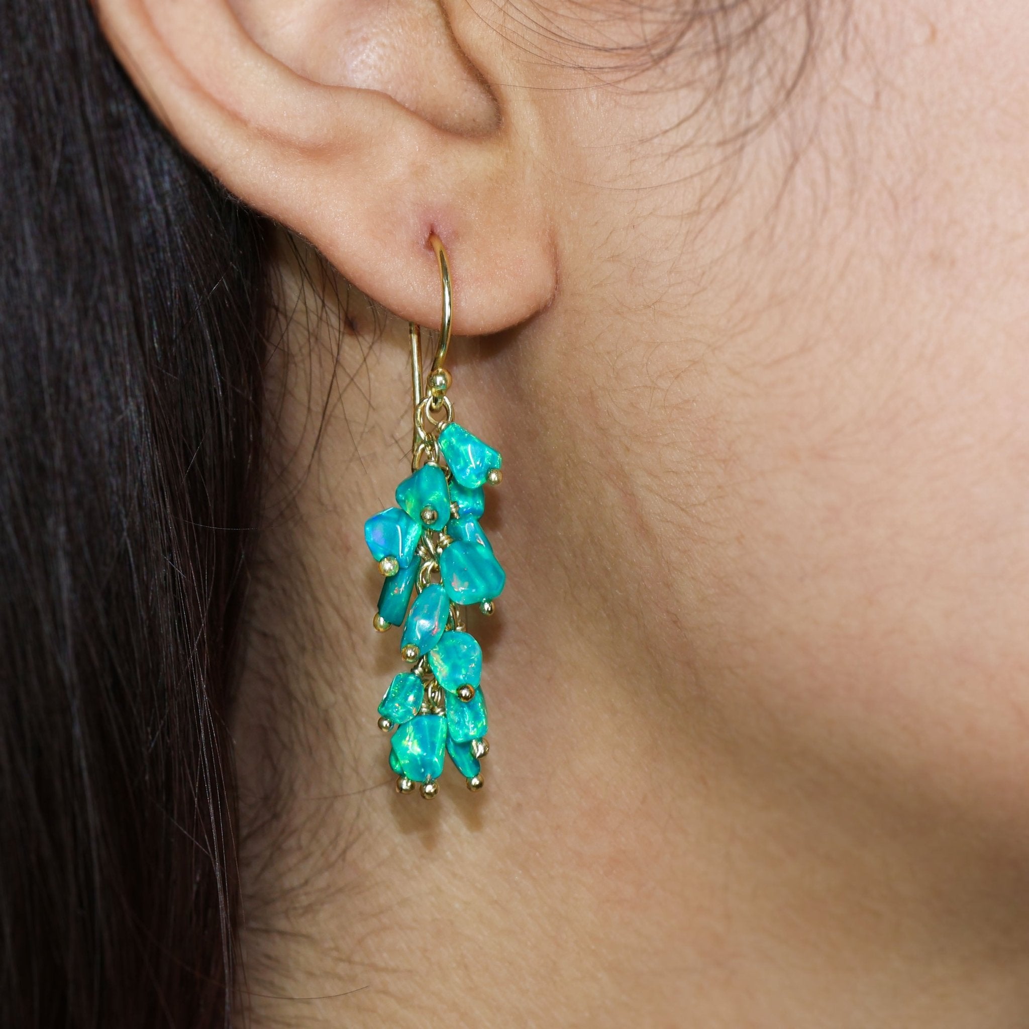 Natural Green Opal Tumble Shape Beaded Cluster Earrings - Goodstone Jewels