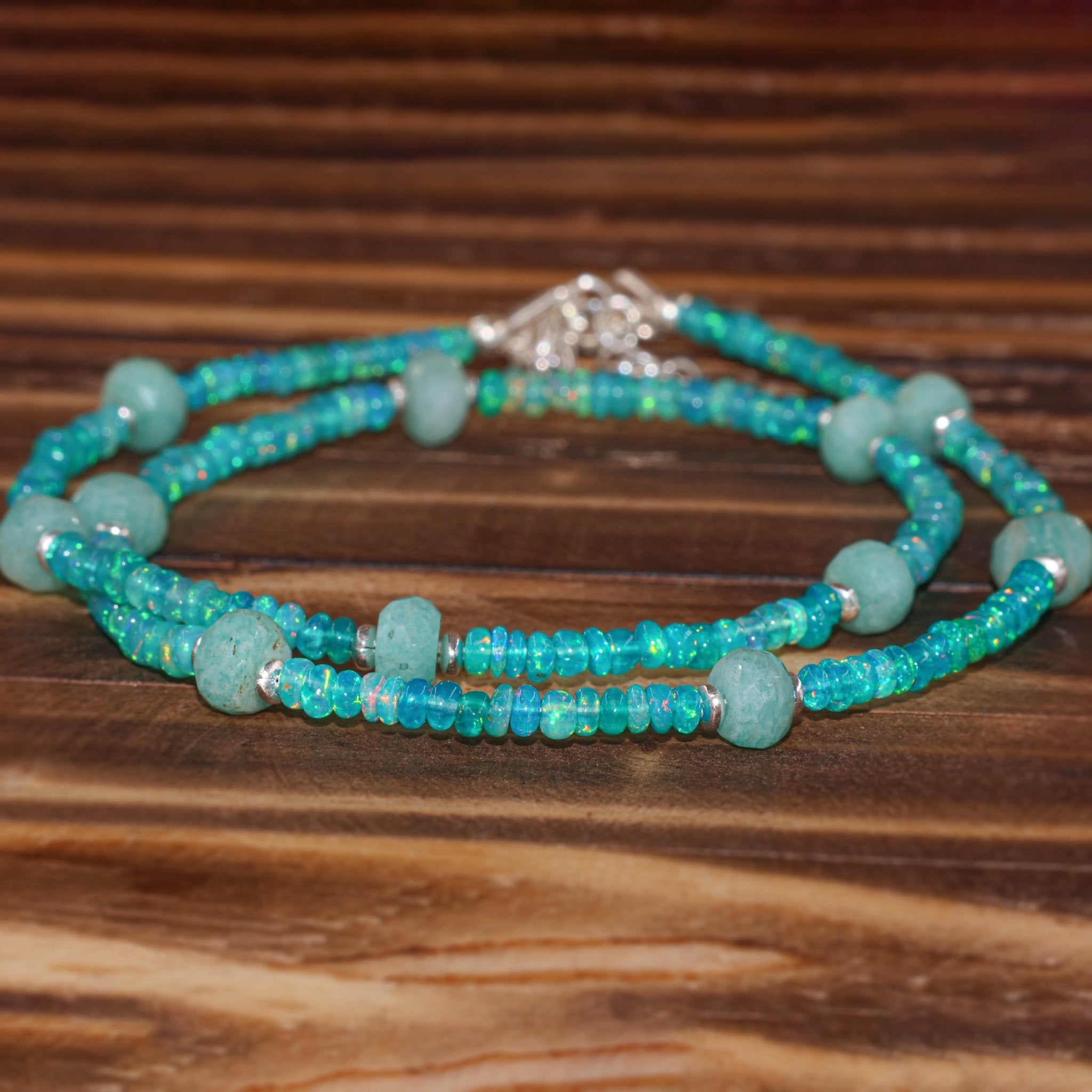 Natural Green Opal with Turquoise Bead Strand Necklace - Goodstone Jewels