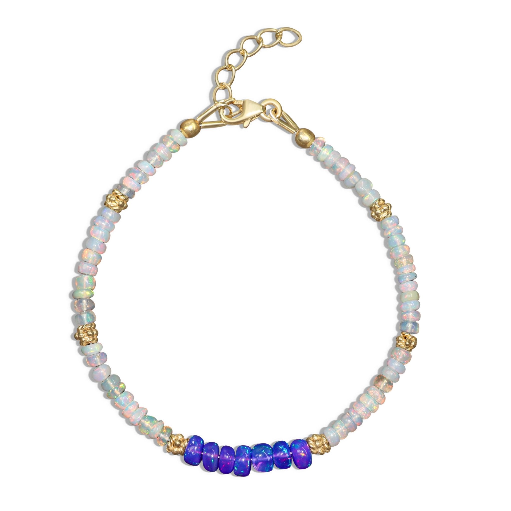 Dual gemstone white opal bracelet with lavender fire opal beads