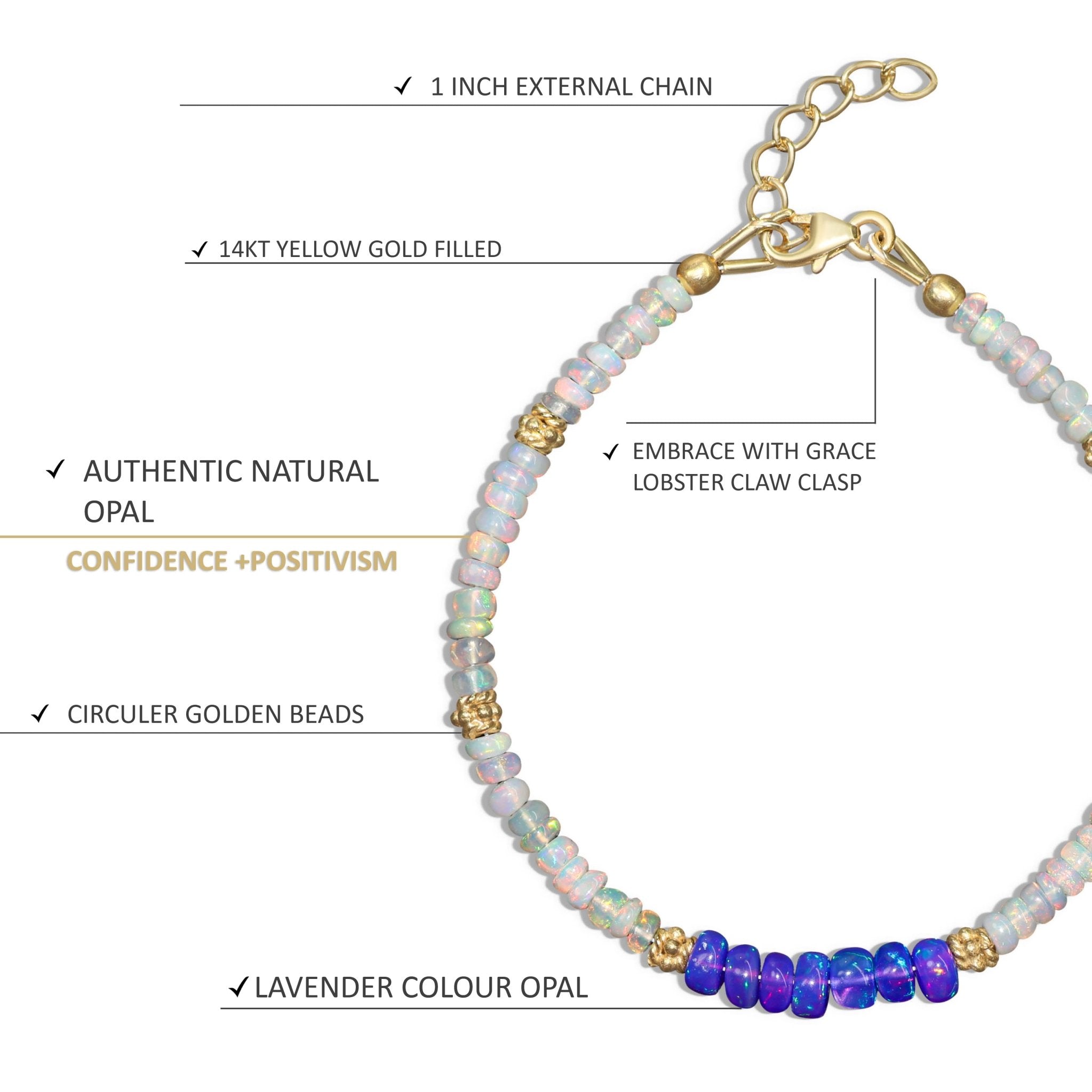 Natural Lavender and White Dual Opal Gemstone Beaded Bracelet - Goodstone Jewels