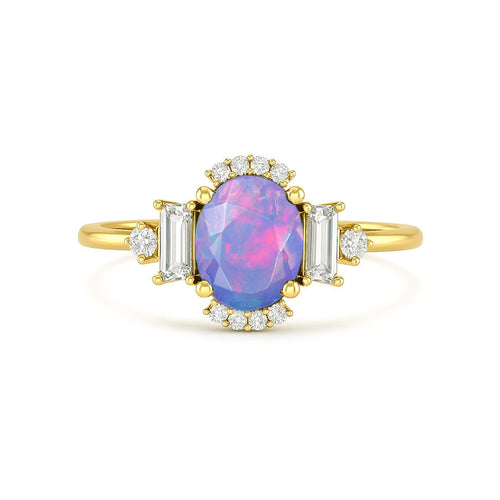 Lavender Fire Opal Halo Wedding Ring