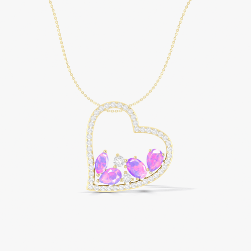 Natural Lavender Opal 4 Stone Heart Chain Pendant Necklace